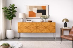 Vintage Burl Wood and Chrome Credenza by Milo Baughman for Thayer Coggin