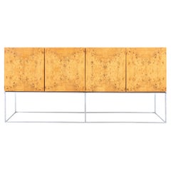 Vintage Burl Wood and Chrome Credenza by Milo Baughman for Thayer Coggin