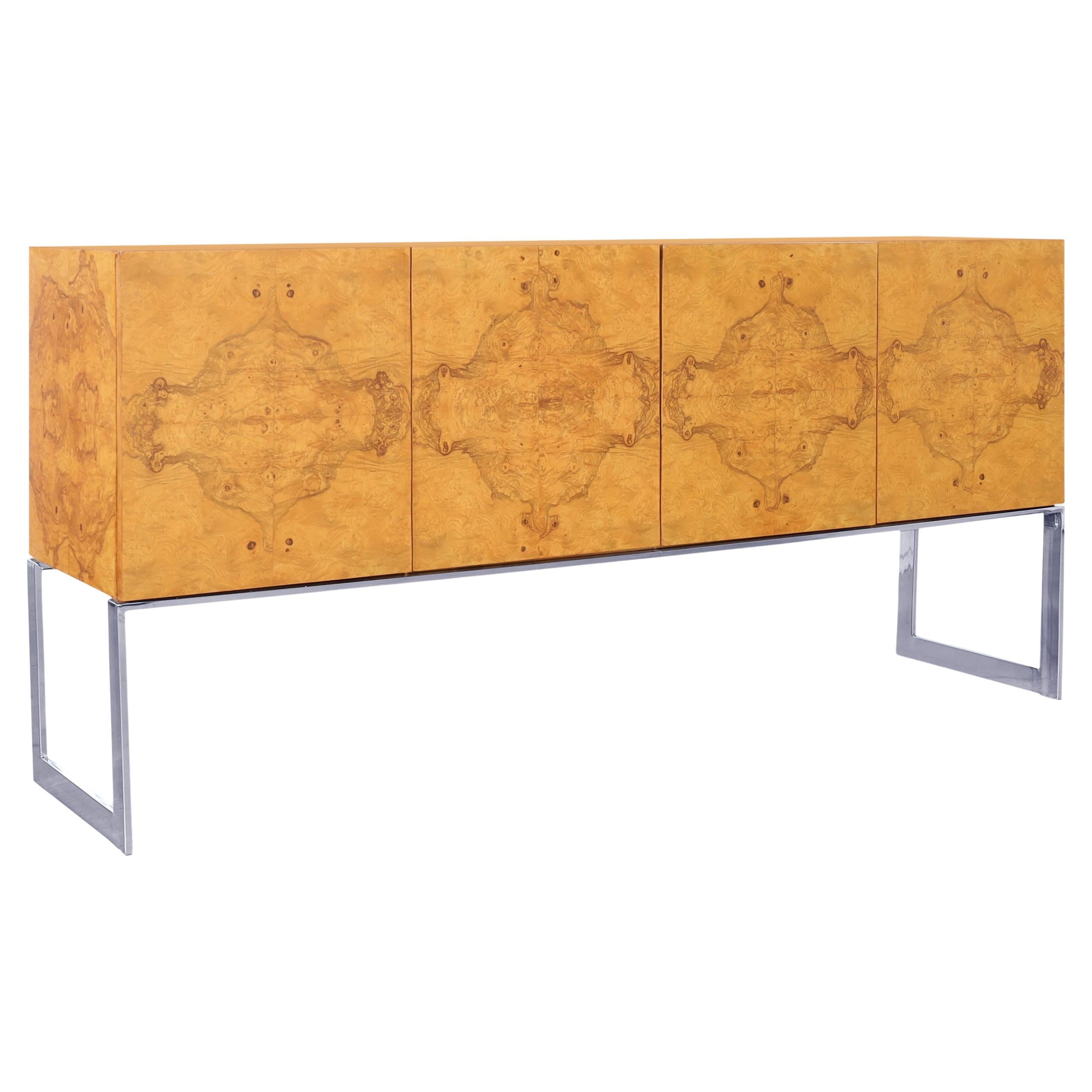 Vintage Burl Wood and Chrome Credenza by Milo Baughman for Thayer Coggin