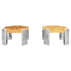 Vintage Burl Wood and Chrome "Skyscraper" Side Tables