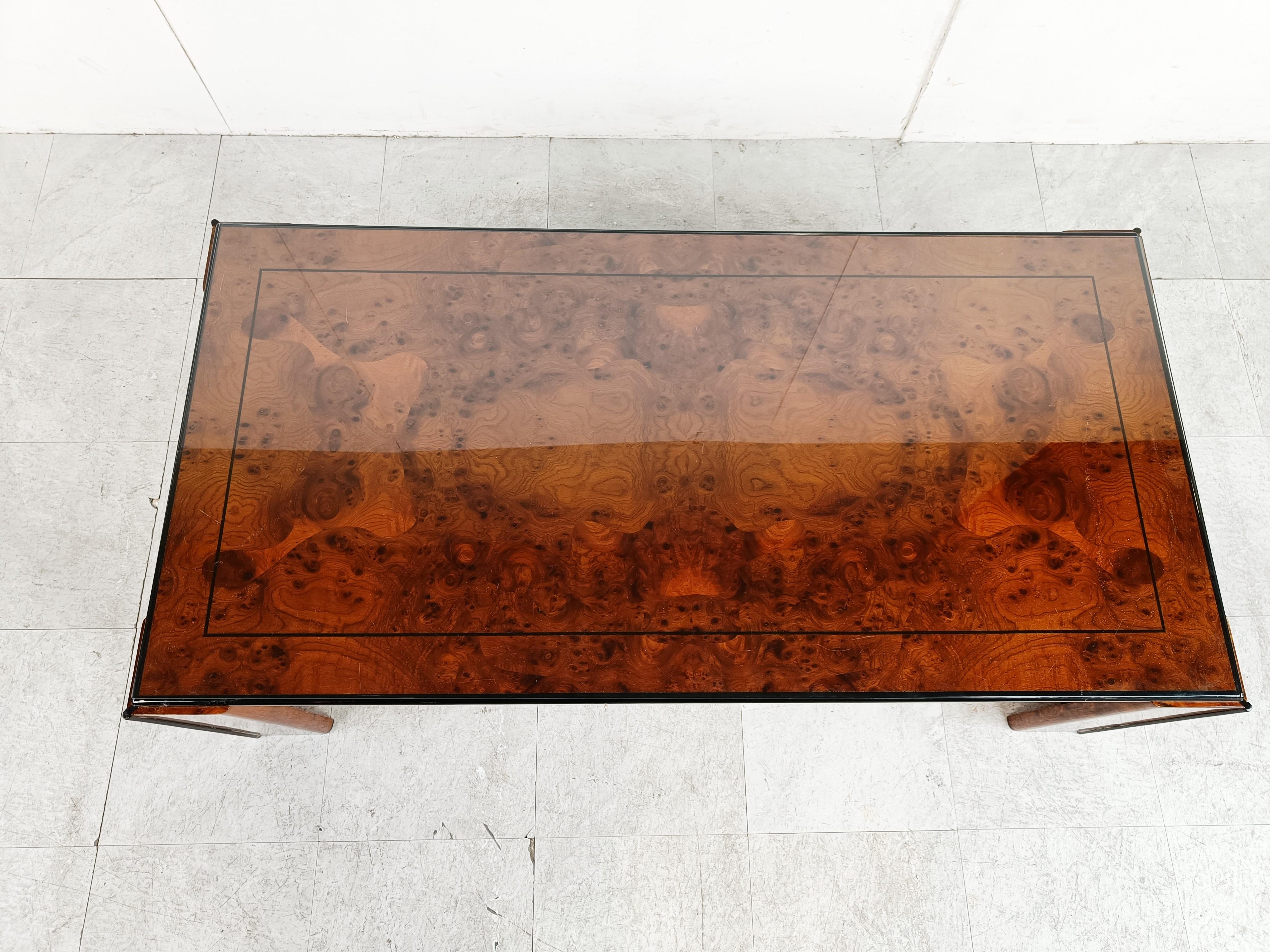 Vintage Burl Wood and Lacquer Coffee Table, 1970s In Good Condition For Sale In HEVERLEE, BE