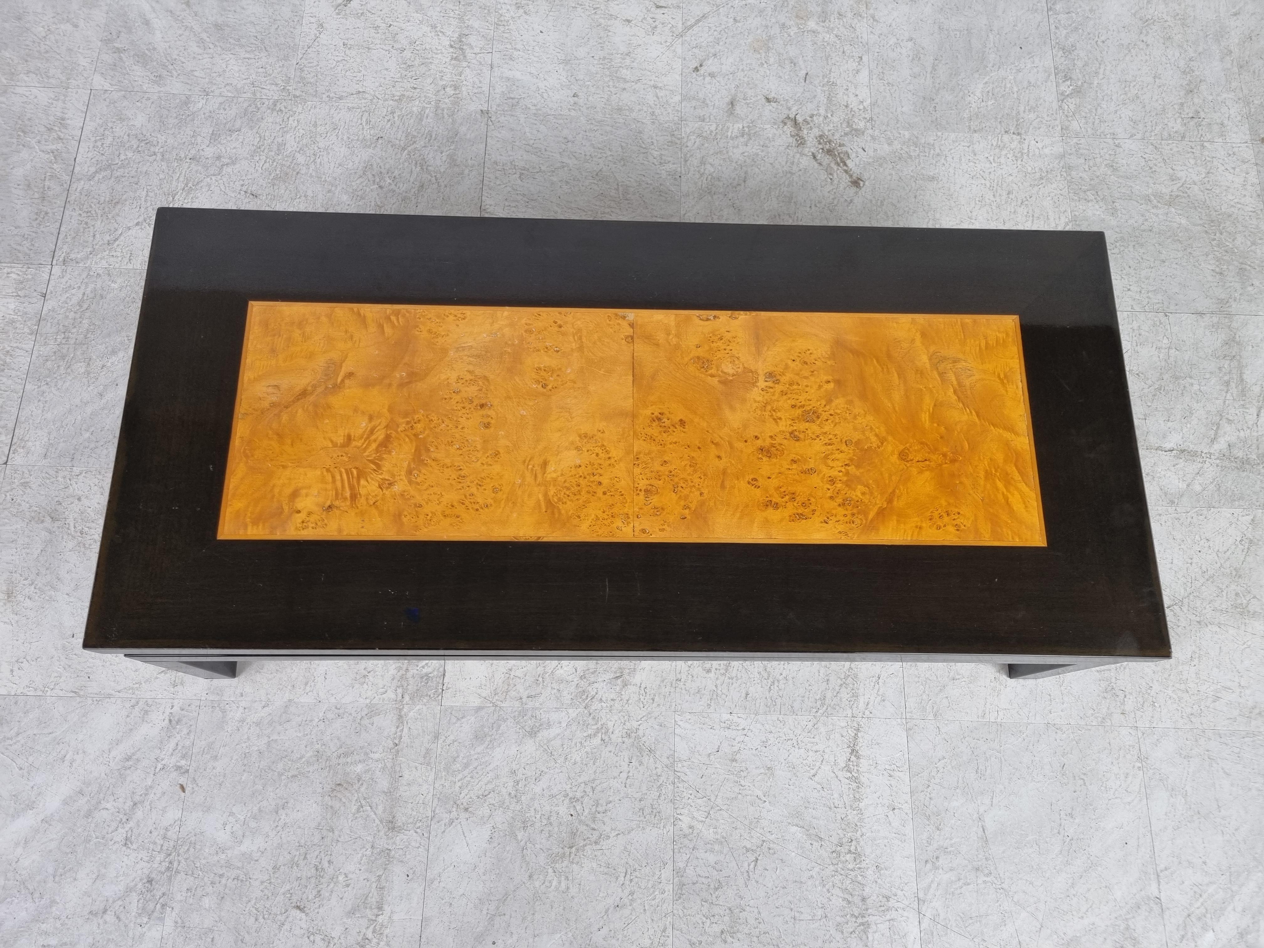 Late 20th Century Vintage Burl Wood and Lacquer Coffee Table, 1970s