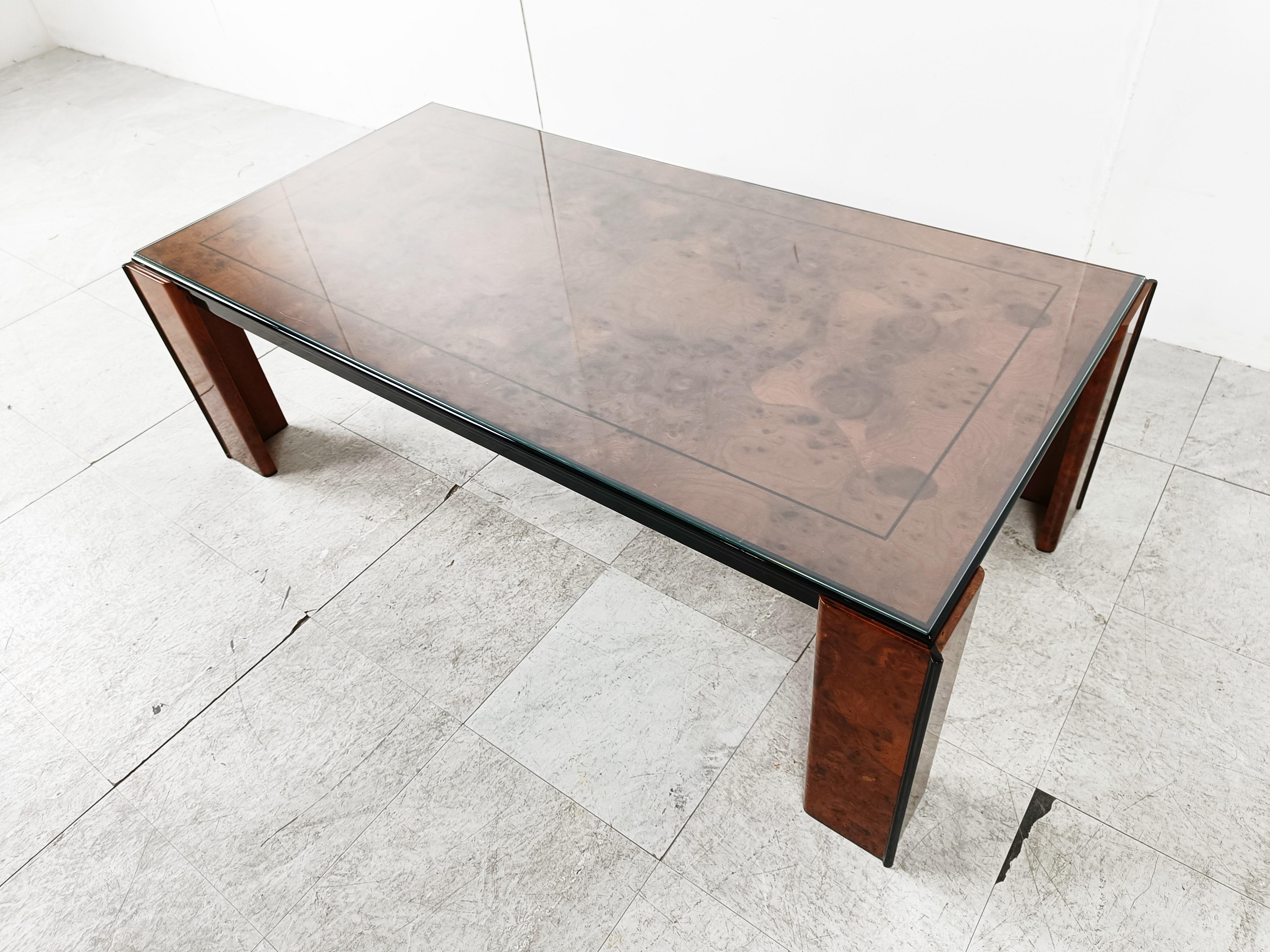 Late 20th Century Vintage Burl Wood and Lacquer Coffee Table, 1970s For Sale