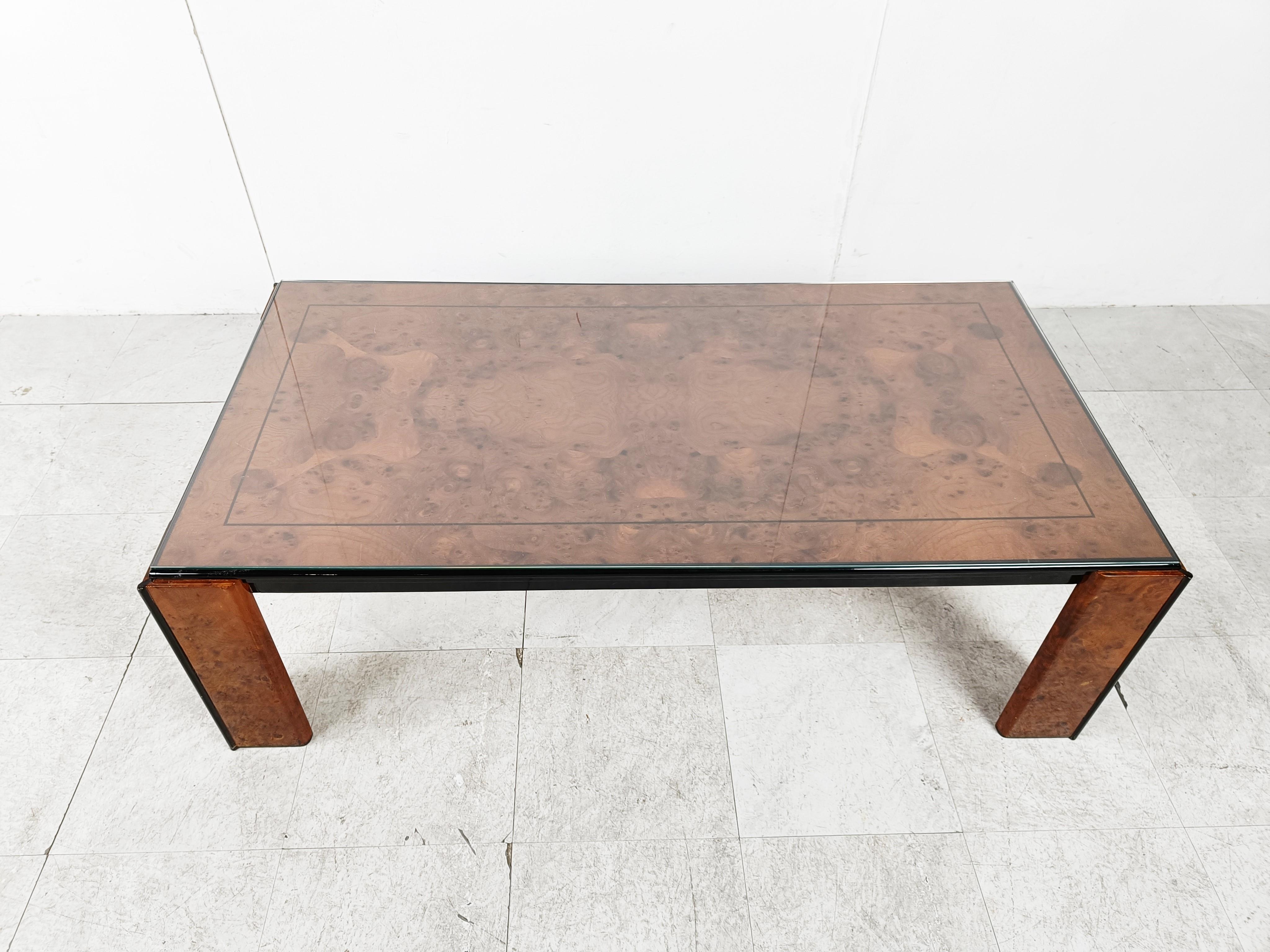 Vintage Burl Wood and Lacquer Coffee Table, 1970s For Sale 1
