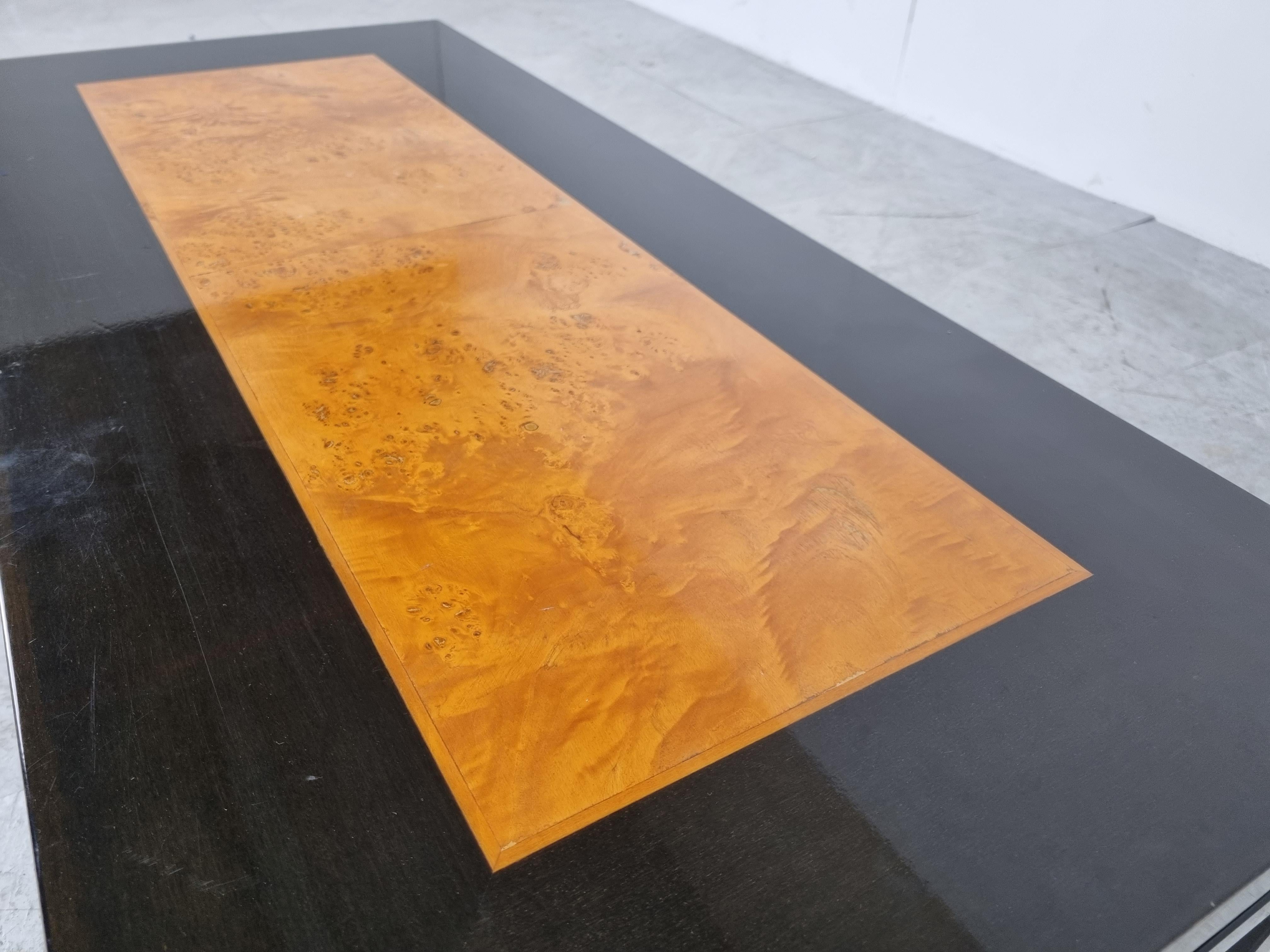 Vintage Burl Wood and Lacquer Coffee Table, 1970s 1