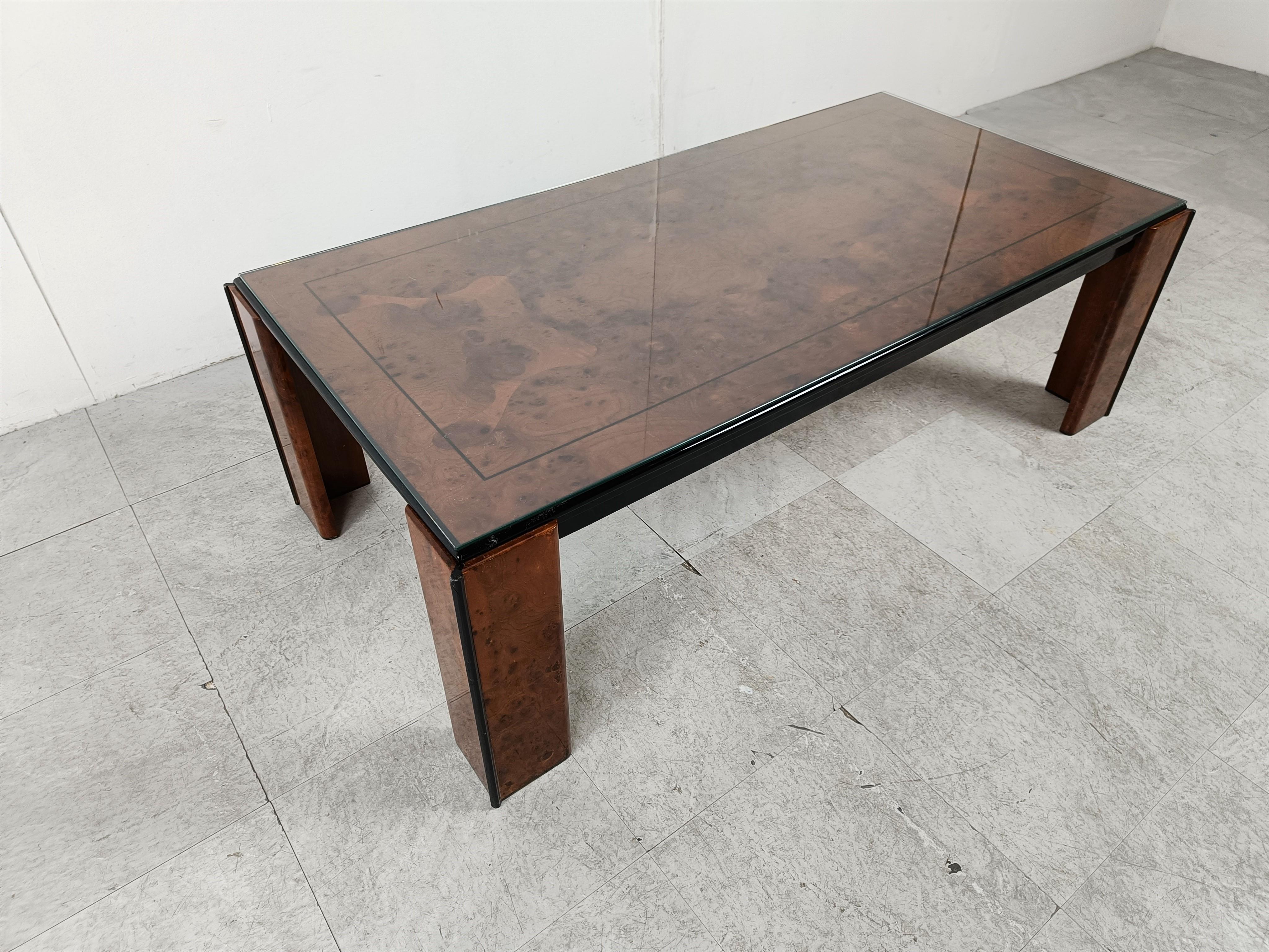 Vintage Burl Wood and Lacquer Coffee Table, 1970s For Sale 2
