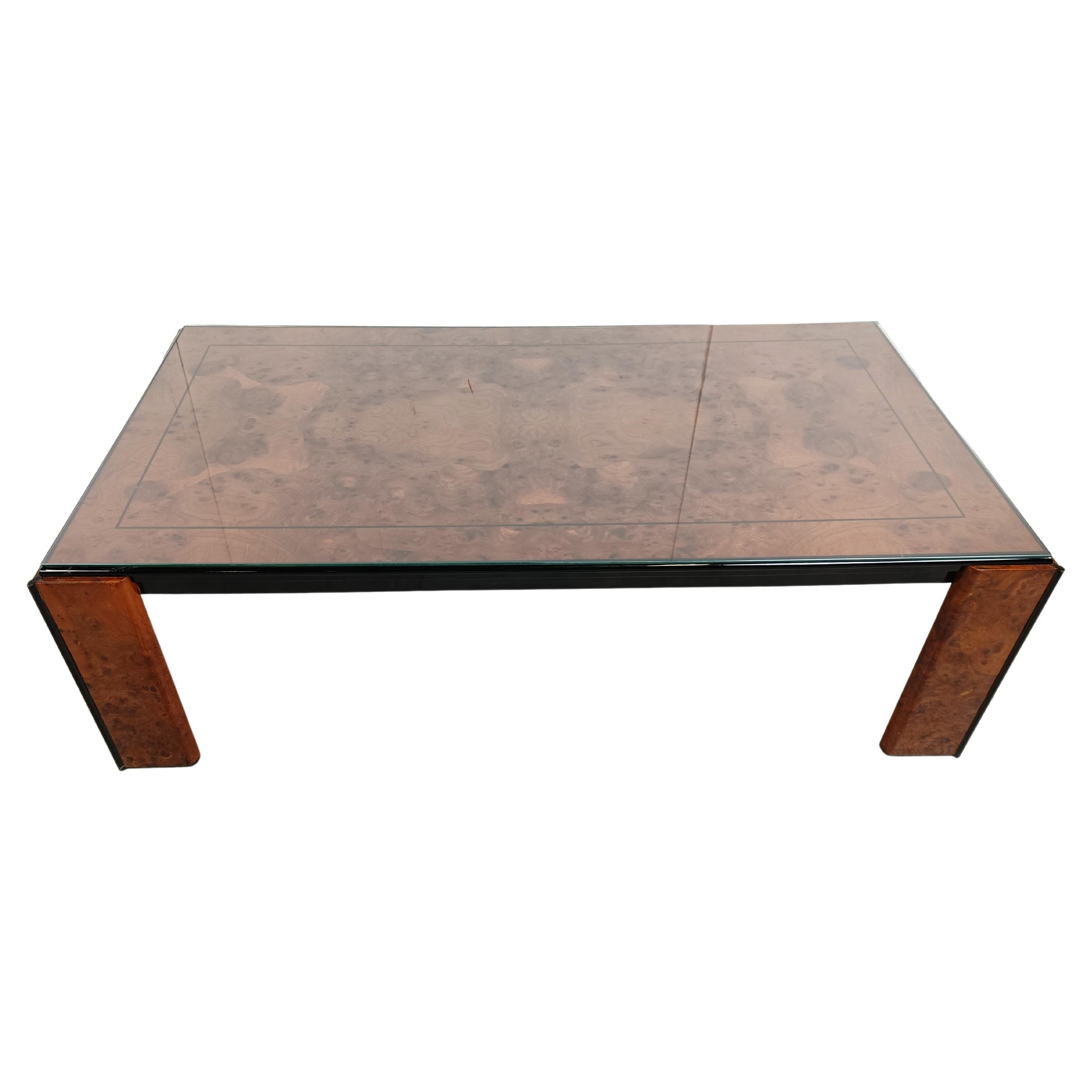 Vintage Burl Wood and Lacquer Coffee Table, 1970s For Sale