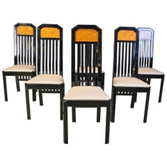 Vintage burl wood and lacquer dining chairs, 1980s