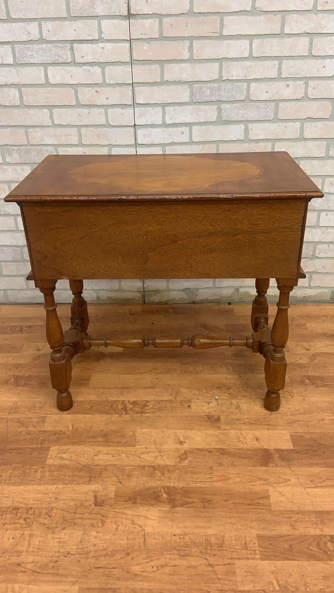 Vintage Burl Wood Biedermeier Style 2 Drawer Side Table by Baker Furniture Co. For Sale 4