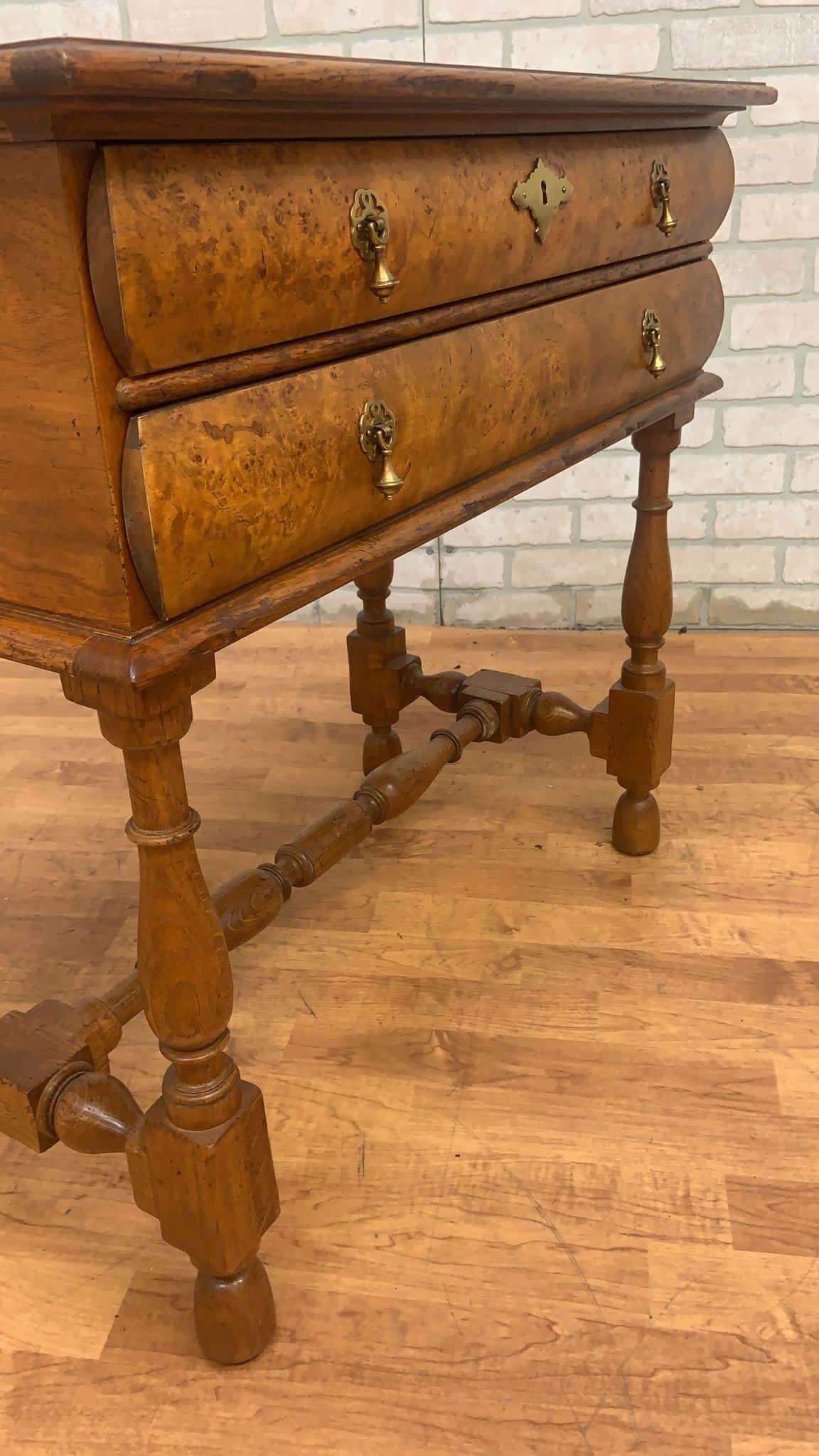Vintage Burl Wood Biedermeier Style 2 Drawer Side Table by Baker Furniture Co. For Sale 5
