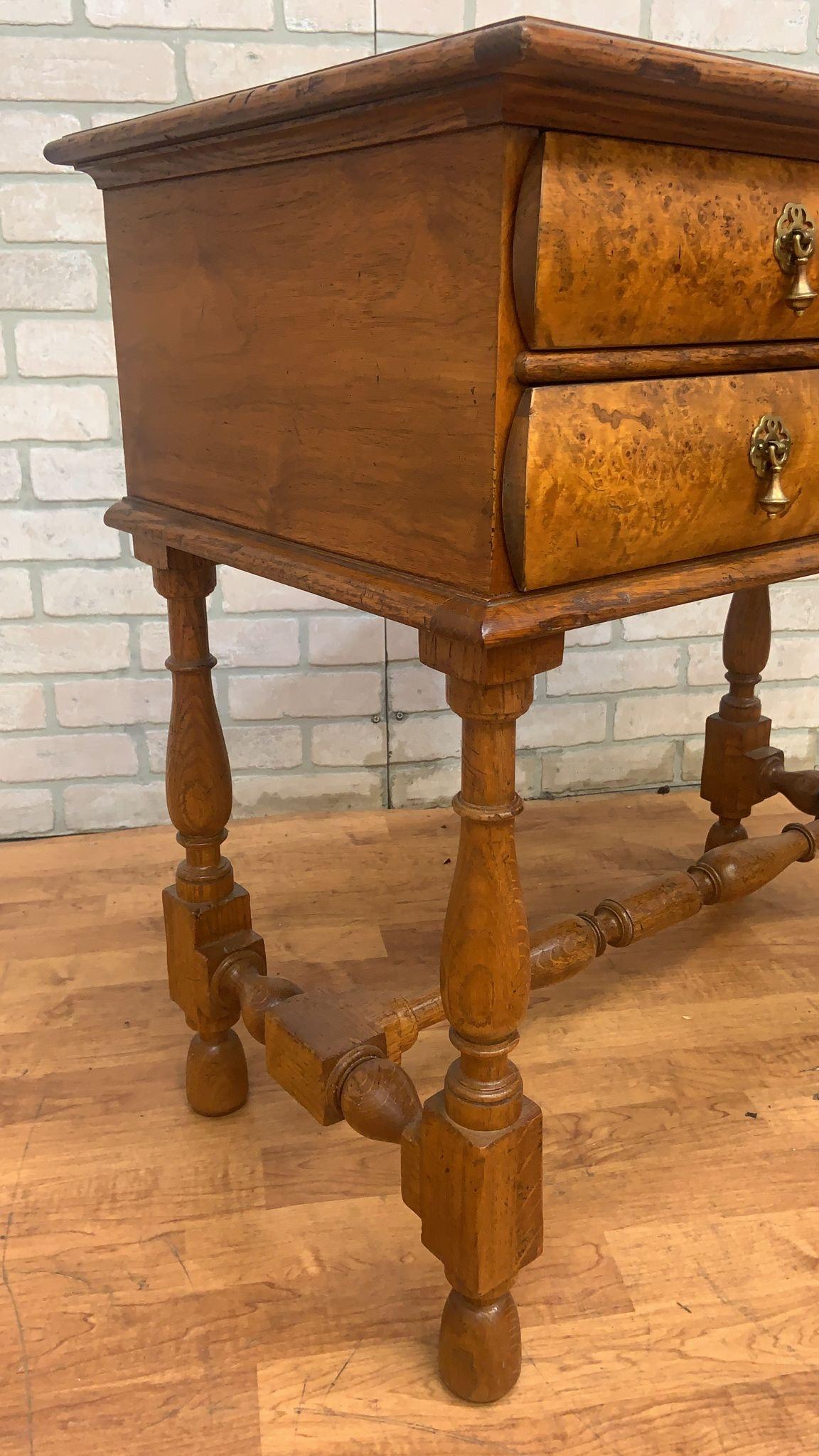 Vintage Burl Wood Biedermeier Style 2 Drawer Side Table by Baker Furniture Co. In Good Condition For Sale In Chicago, IL