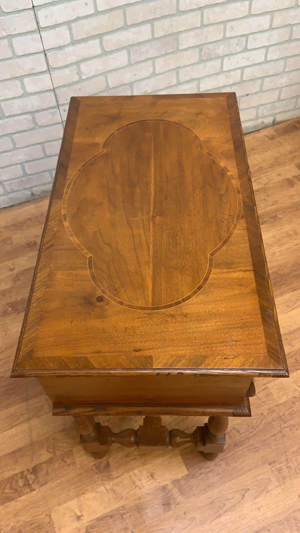 Brass Vintage Burl Wood Biedermeier Style 2 Drawer Side Table by Baker Furniture Co. For Sale