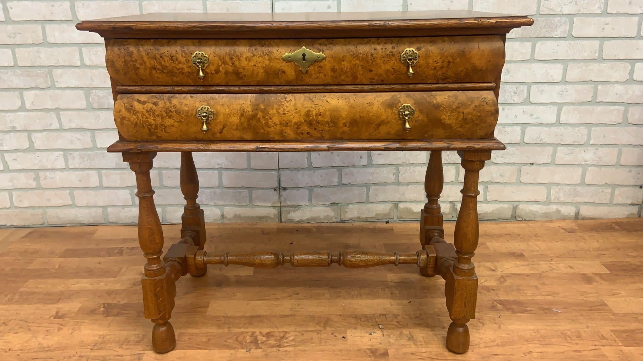 Vintage Burl Wood Biedermeier Style 2 Drawer Side Table by Baker Furniture Co. For Sale 1