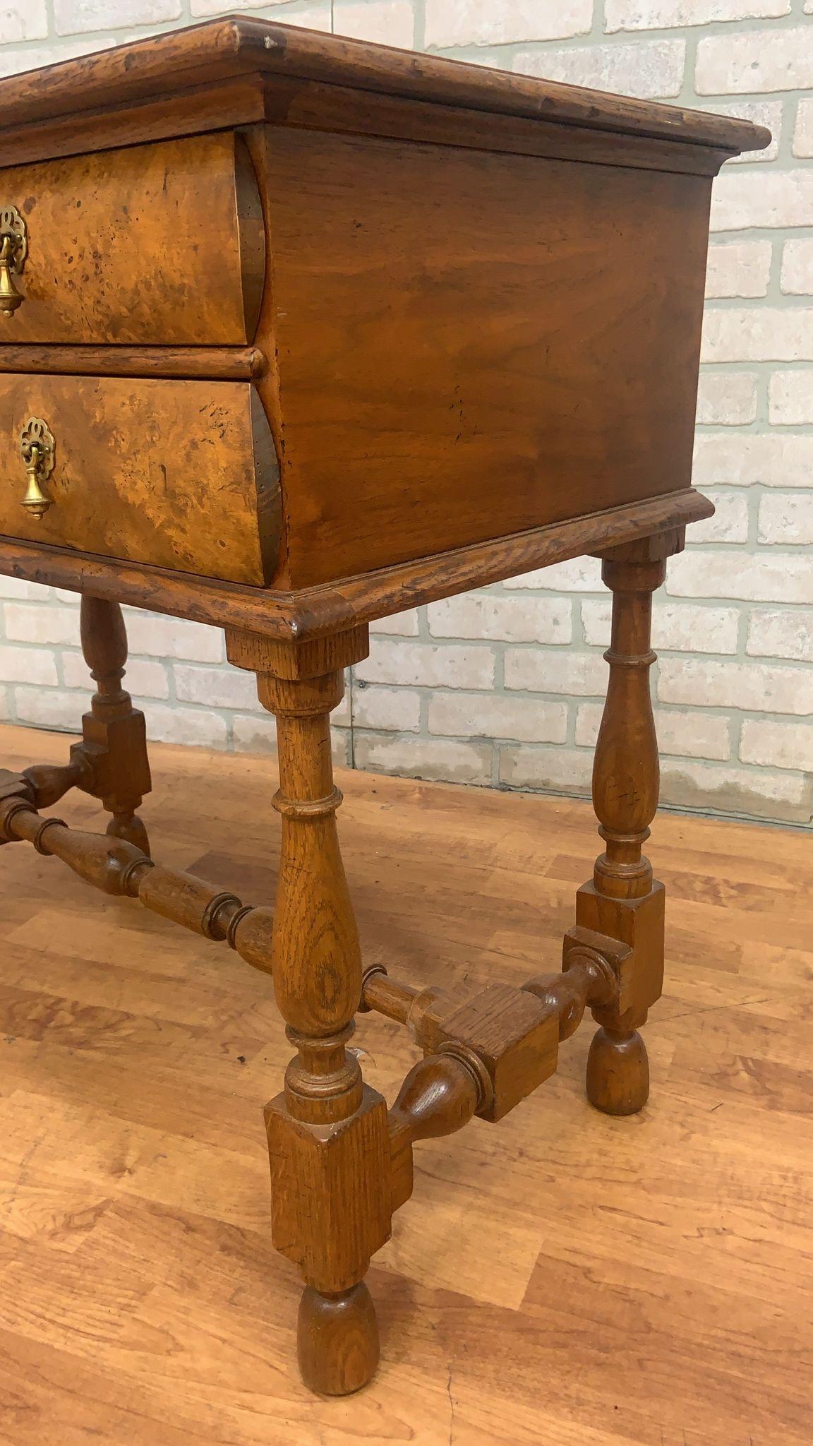 Vintage Burl Wood Biedermeier Style 2 Drawer Side Table by Baker Furniture Co. For Sale 2