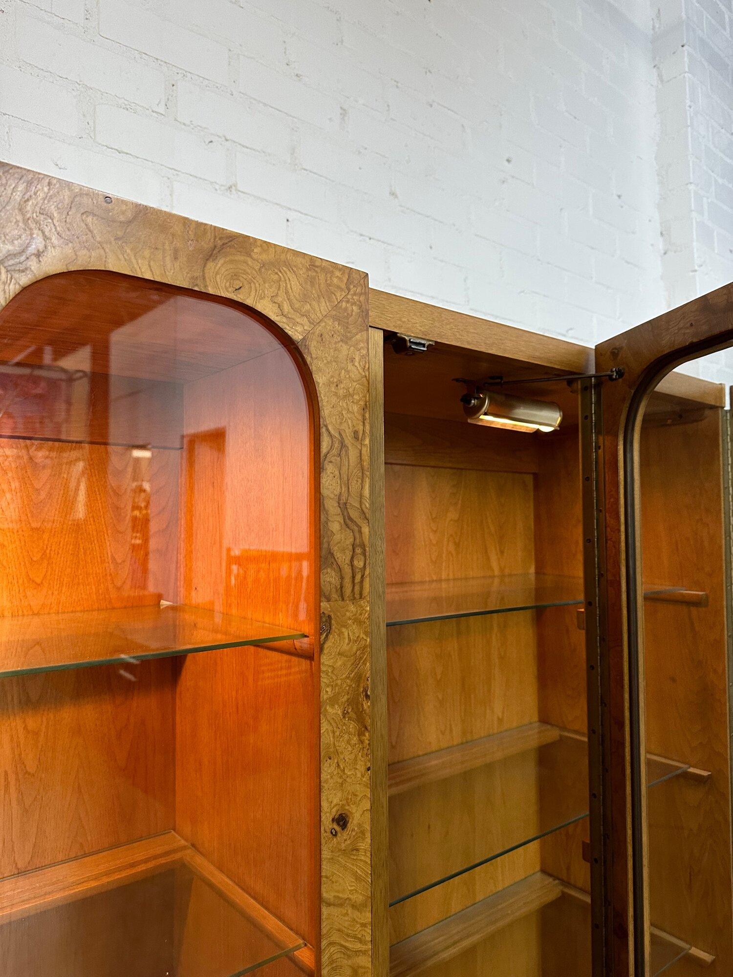 Glass Vintage Burl Wood Bookcase
