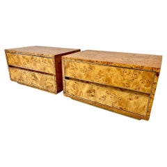 Vintage Burl Wood & Brass Night Stands by 