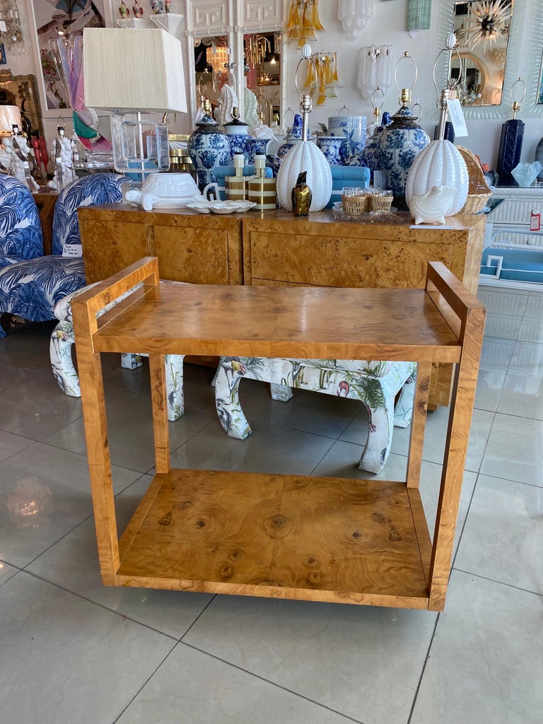 Vintage Burl Wood Burlwood Server Bar Cart Milo Baughman Style Brass ...