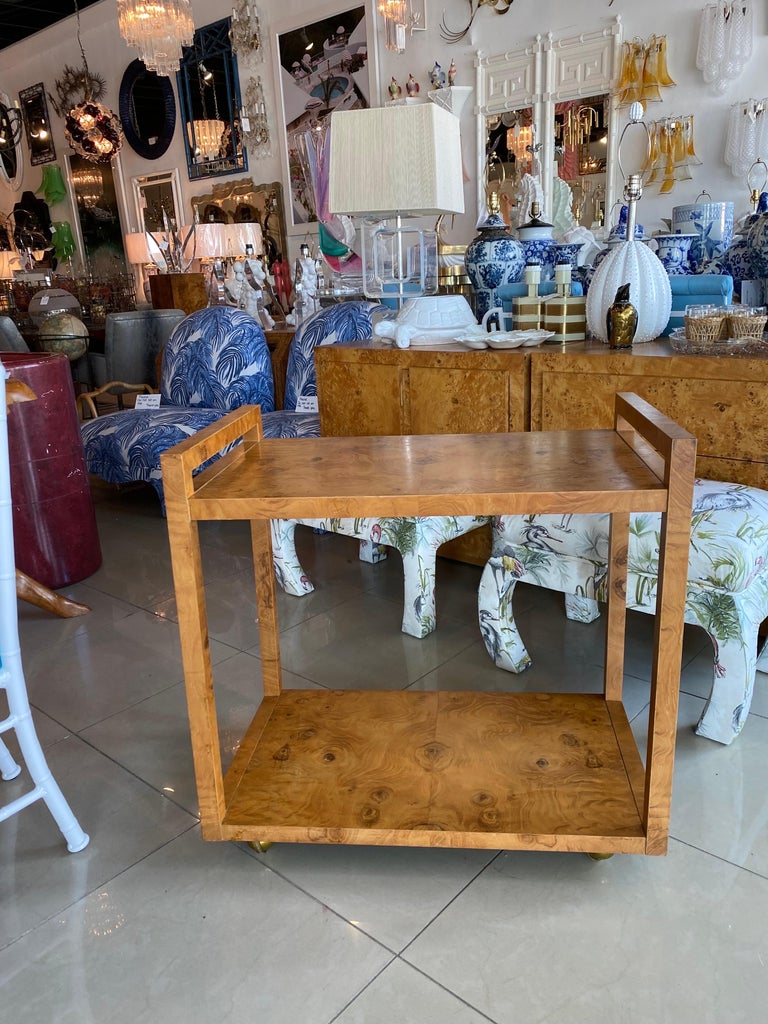 Vintage Burl Wood Burlwood Server Bar Cart Milo Baughman Style Brass ...