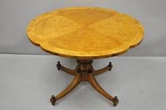 Vintage Burl Wood Clover Top Pedestal Base Regency Coffee Center Table Baker