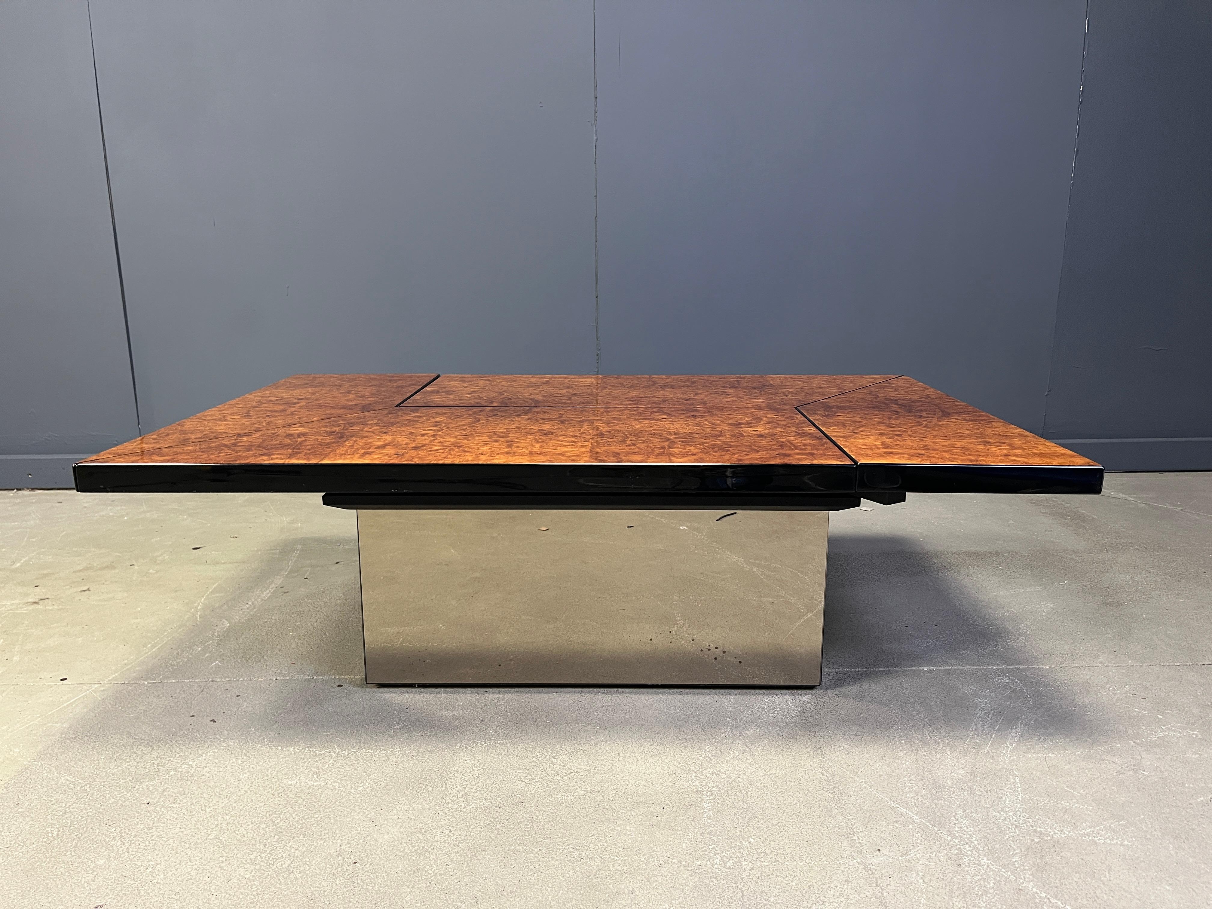 Hollywood Regency Table basse vintage en bois de ronce de Paul Michel, années 1970 en vente