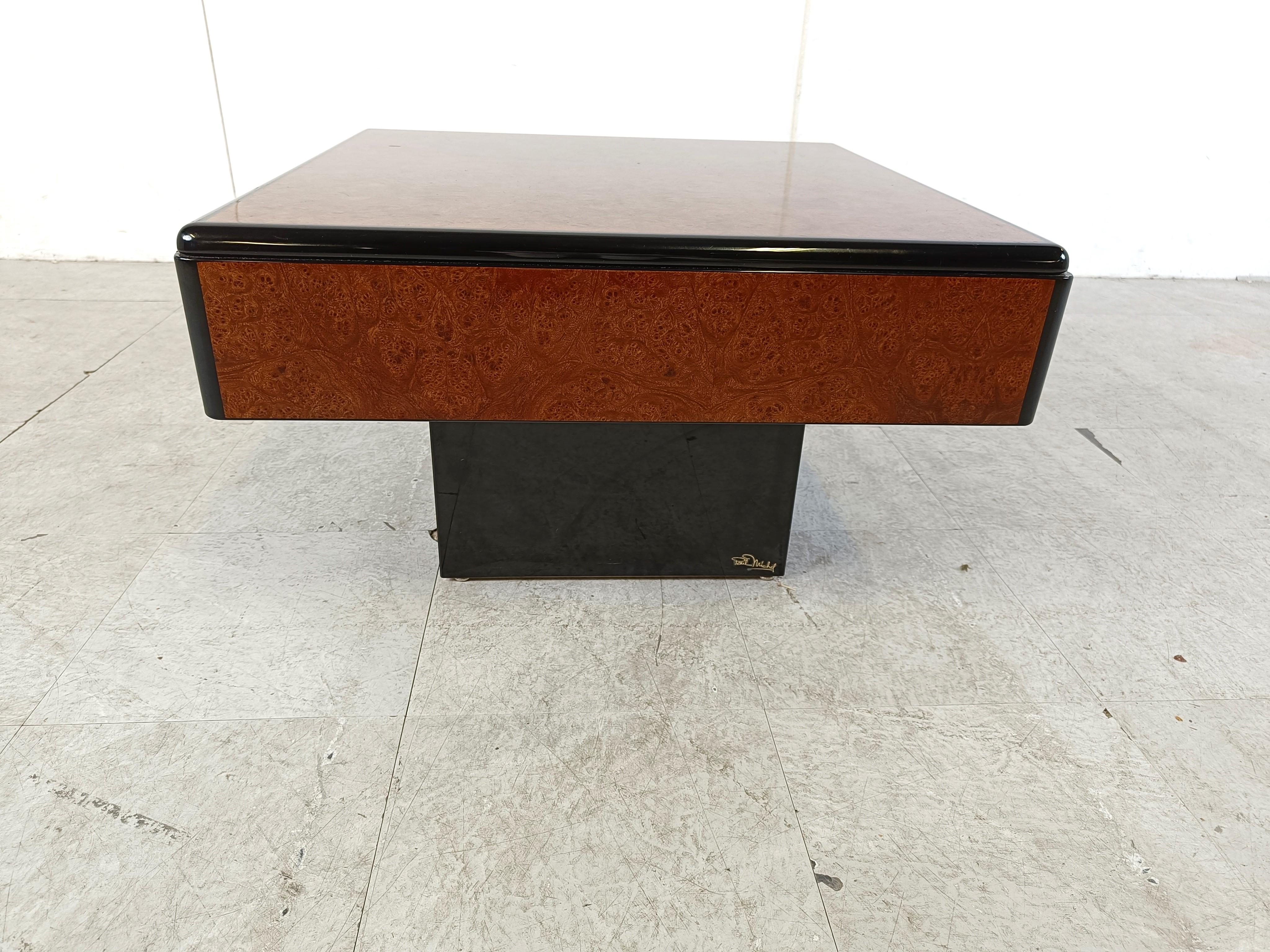 Mid-Century Modern Table basse vintage en bois de ronce de Paul Michel, années 1970