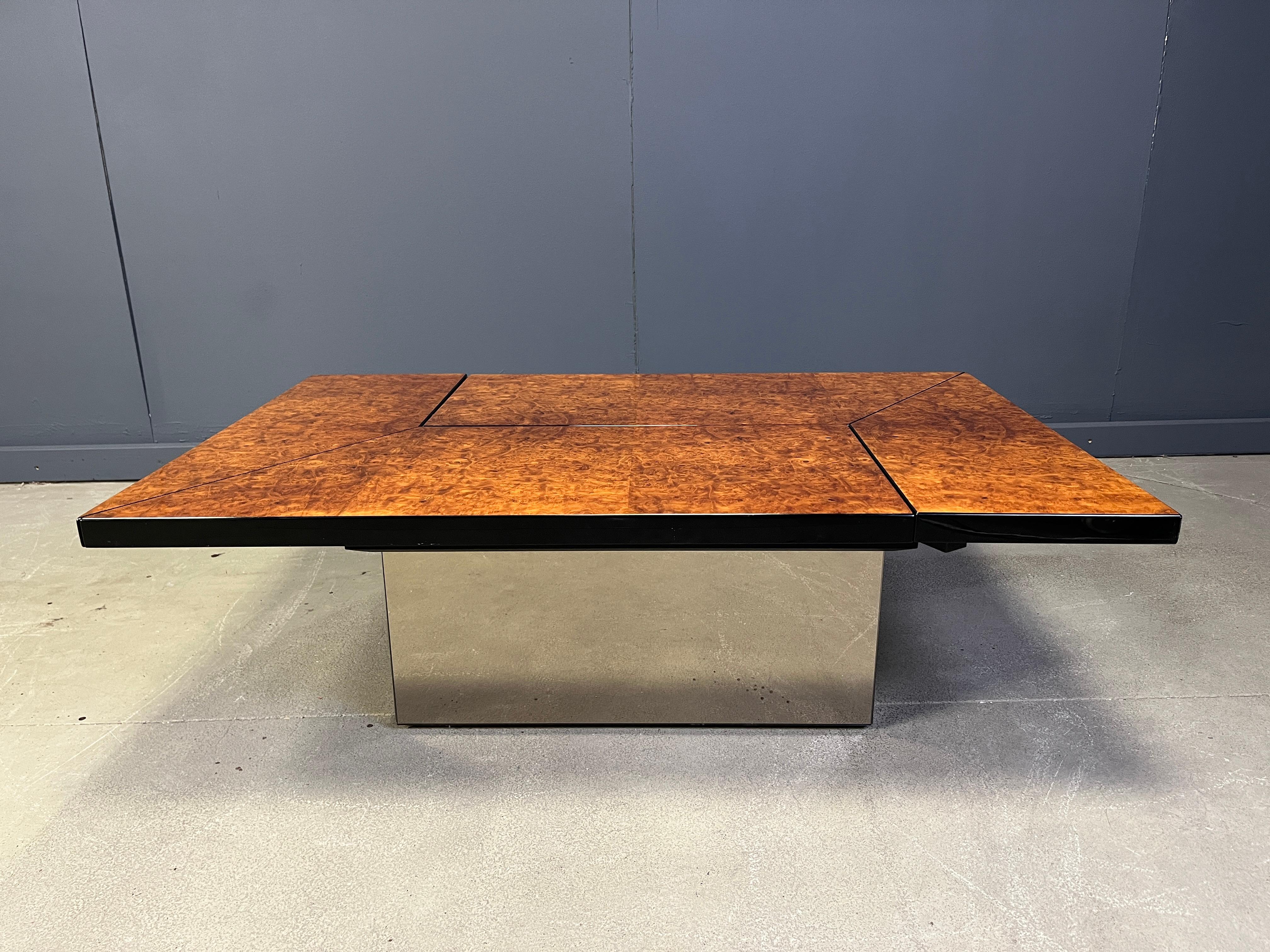 Français Table basse vintage en bois de ronce de Paul Michel, années 1970 en vente