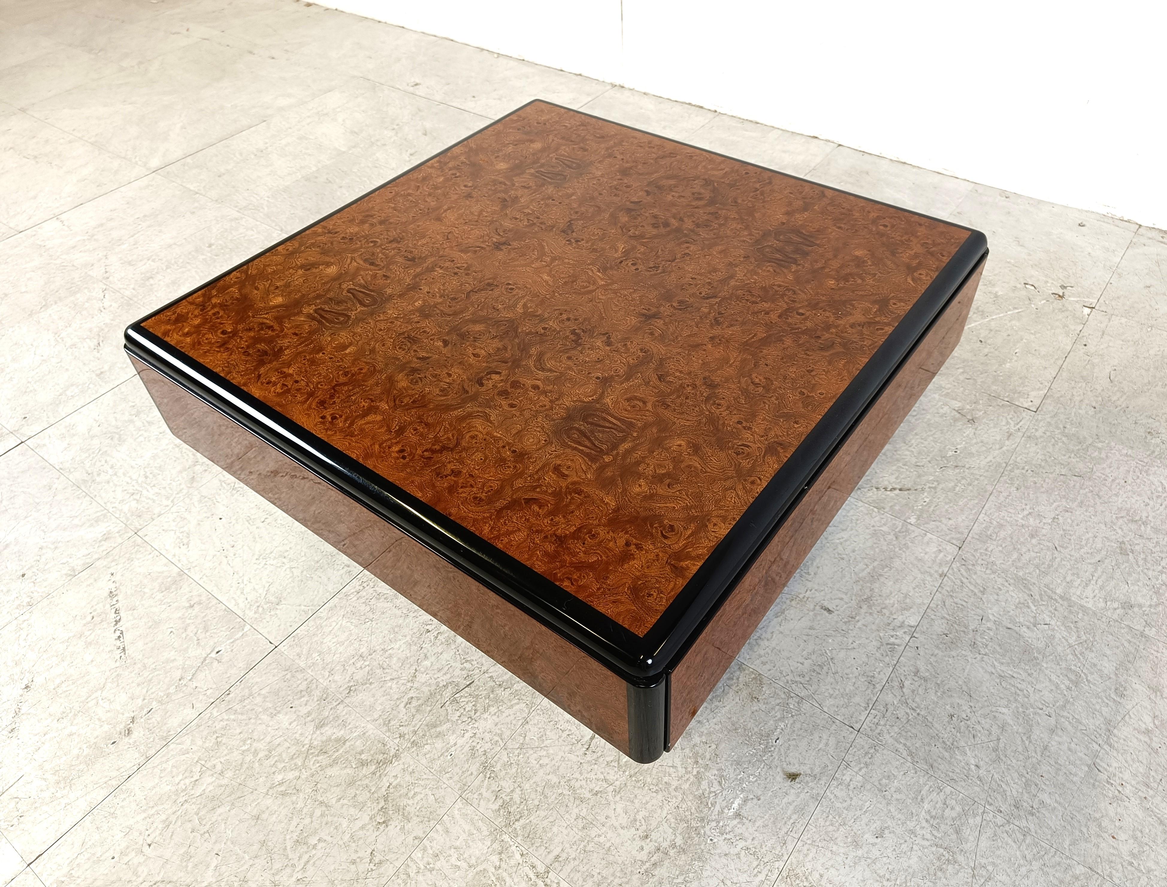 Table basse vintage en bois de ronce de Paul Michel, années 1970 1