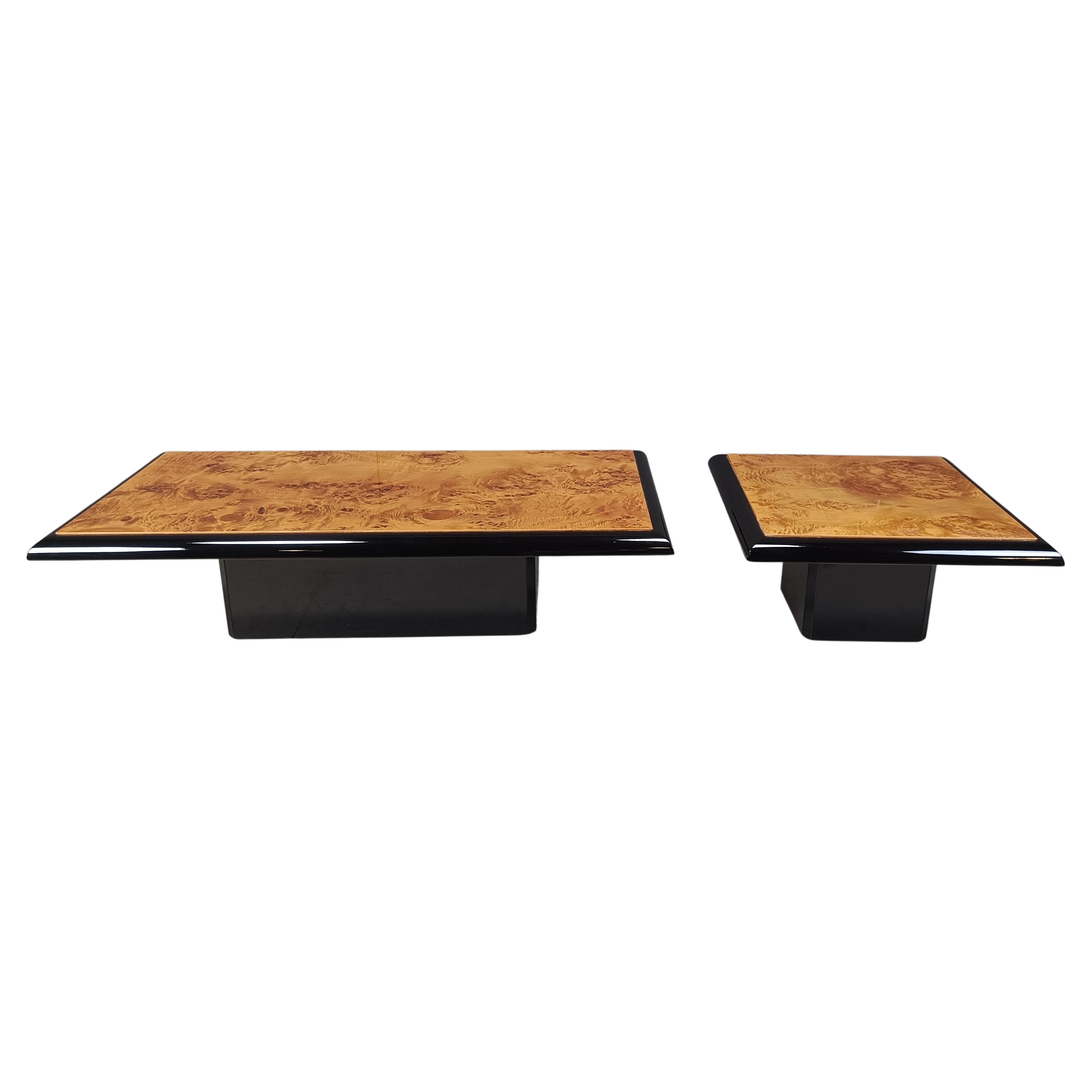 Vintage burl wood coffee table set by Paul Michel, 1970s