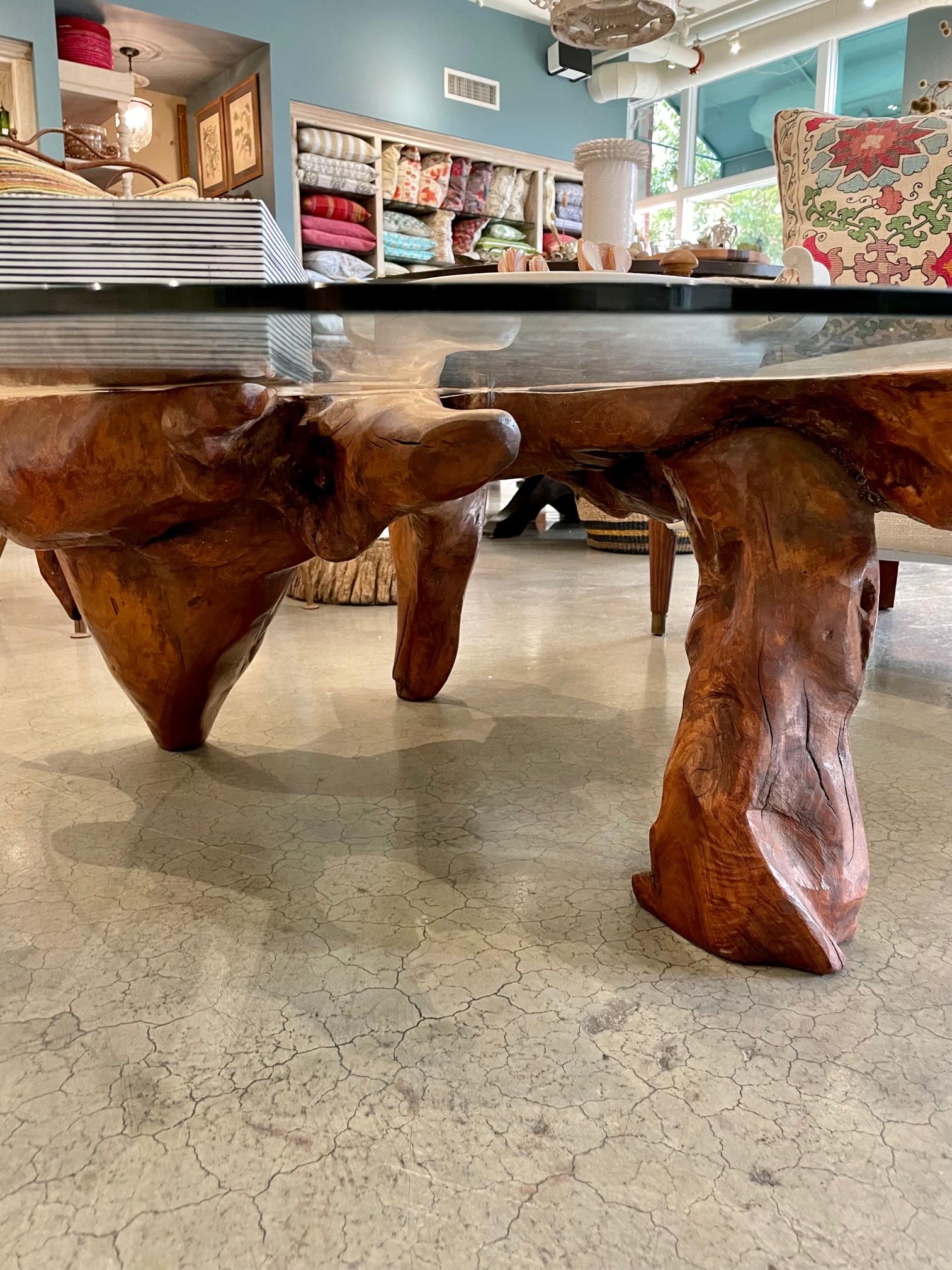 Vintage Burl Wood Coffee Table w/ New Glass Top 4