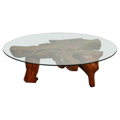Vintage Burl Wood Coffee Table w/ New Glass Top