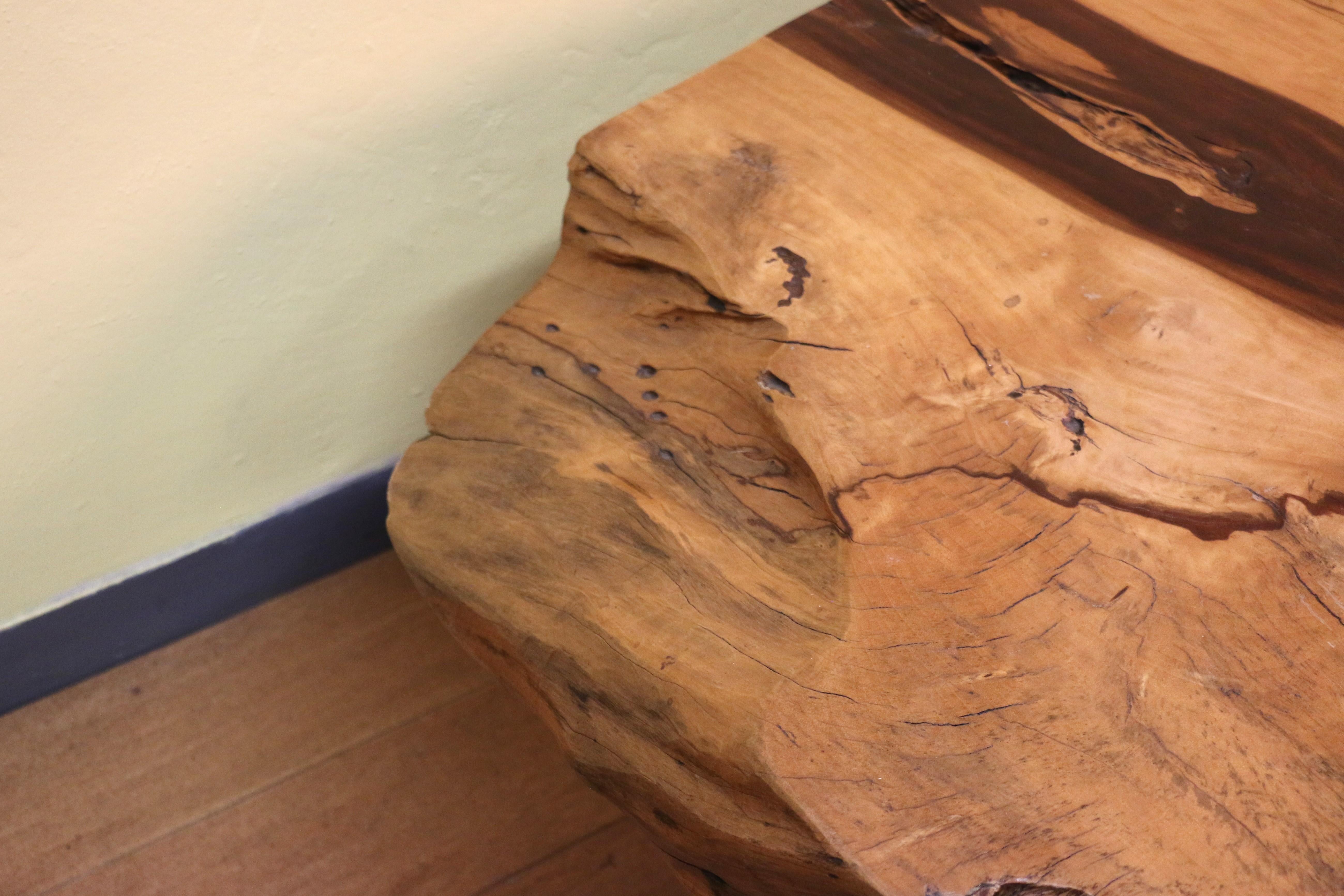 Vintage Burl Wood Coffee Table With Solid Tree Trunk Bases For Sale 6