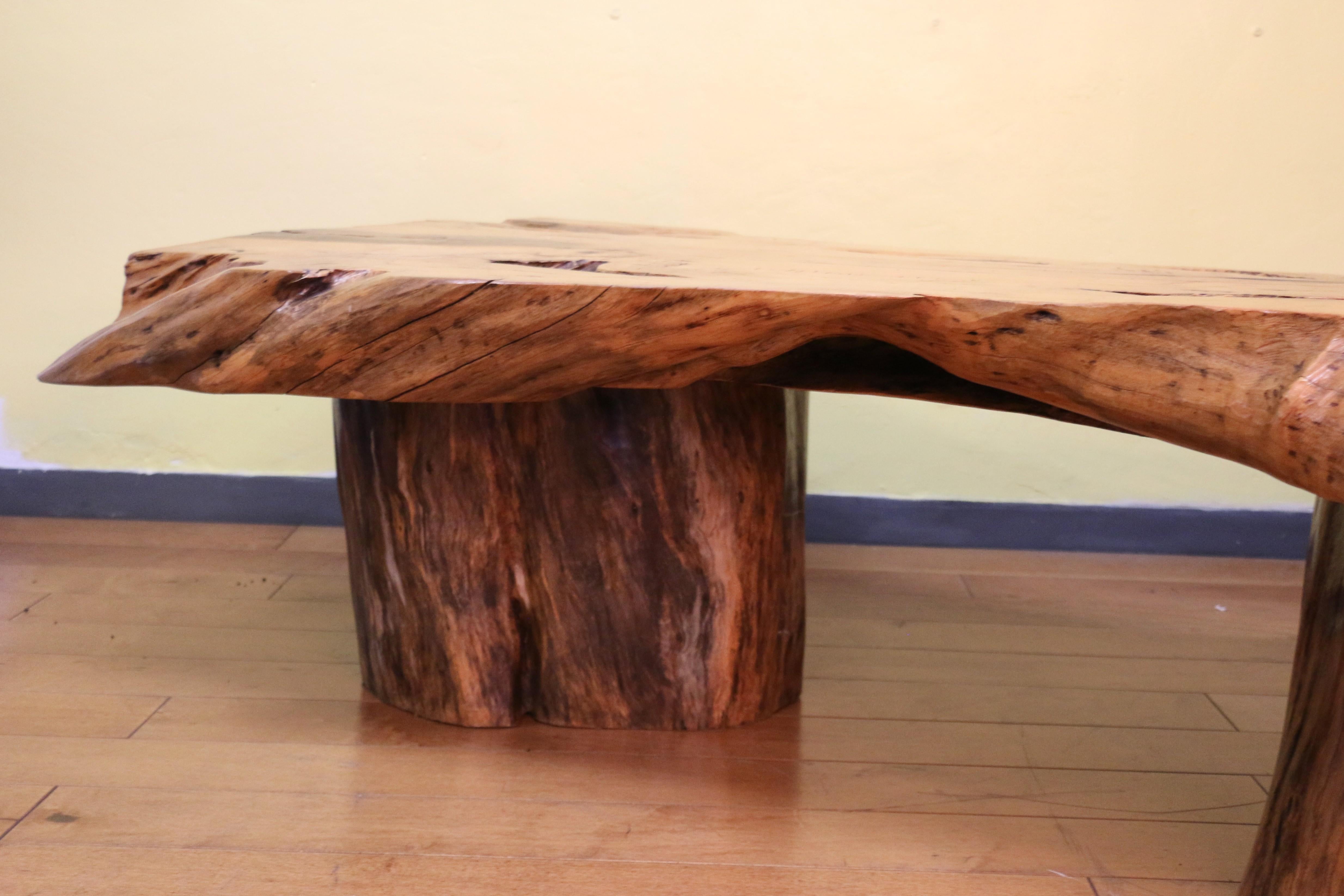 Vintage Burl Wood Coffee Table With Solid Tree Trunk Bases For Sale 8