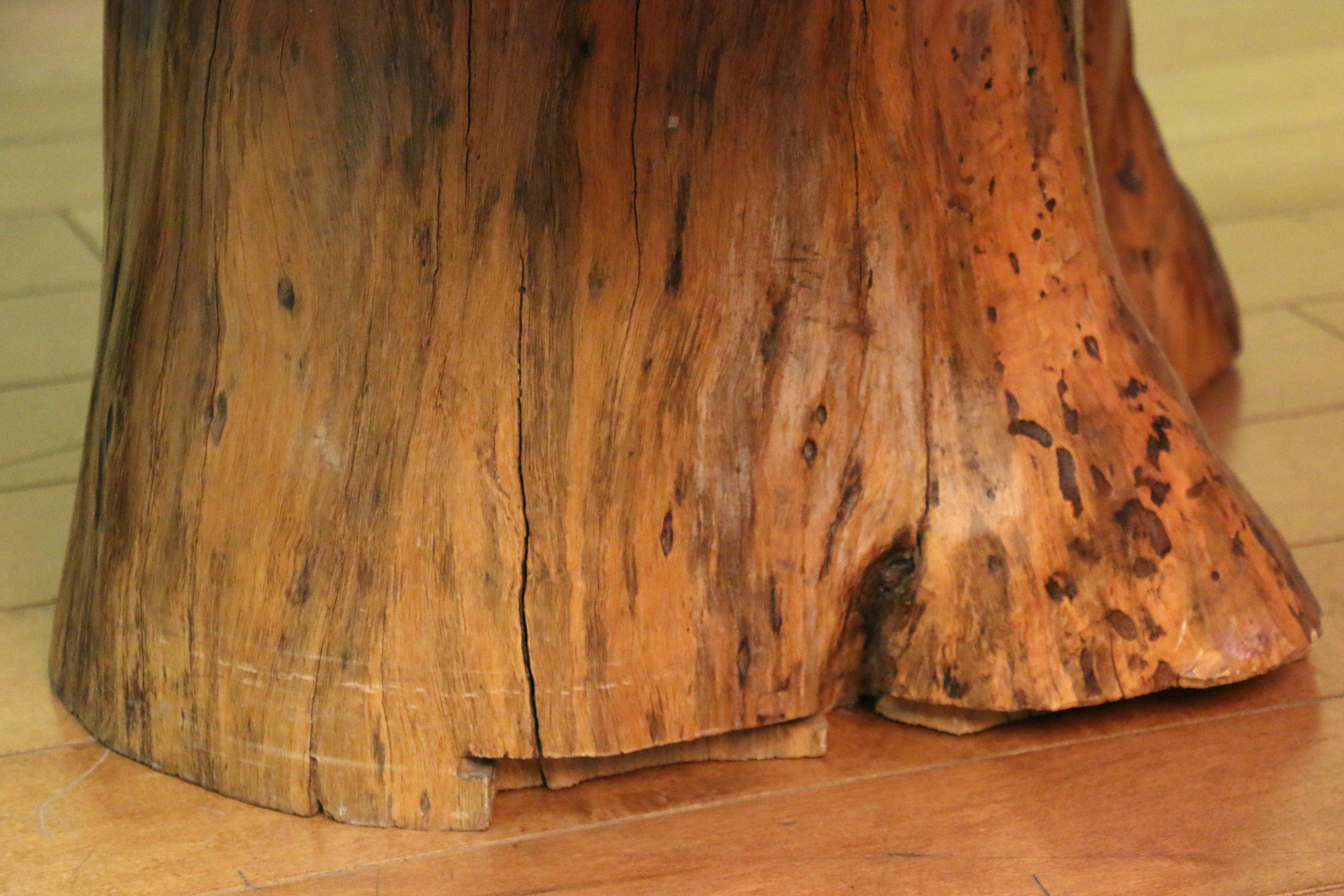 Vintage Burl Wood Coffee Table With Solid Tree Trunk Bases For Sale 12