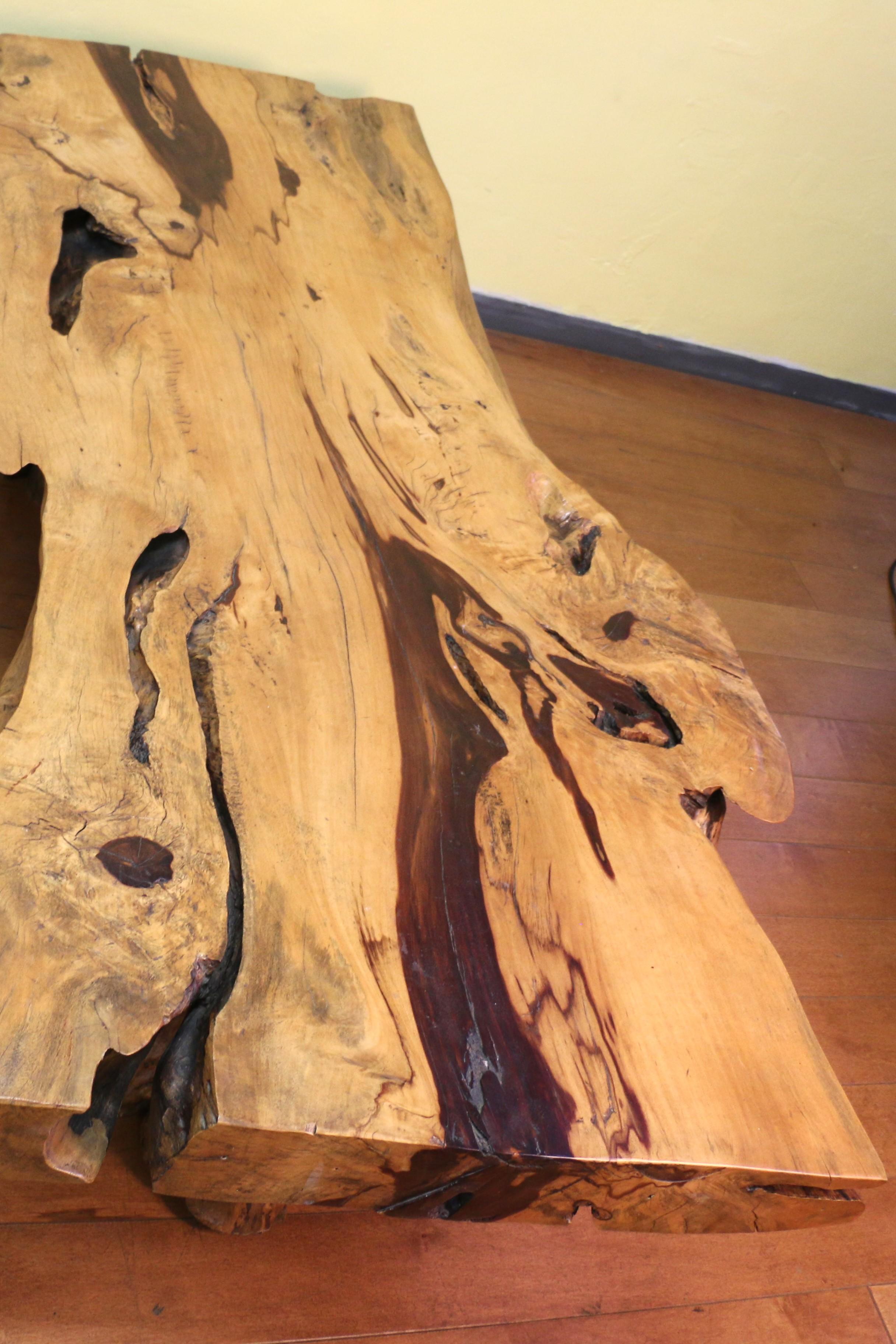 Vintage Burl Wood Coffee Table With Solid Tree Trunk Bases For Sale 2