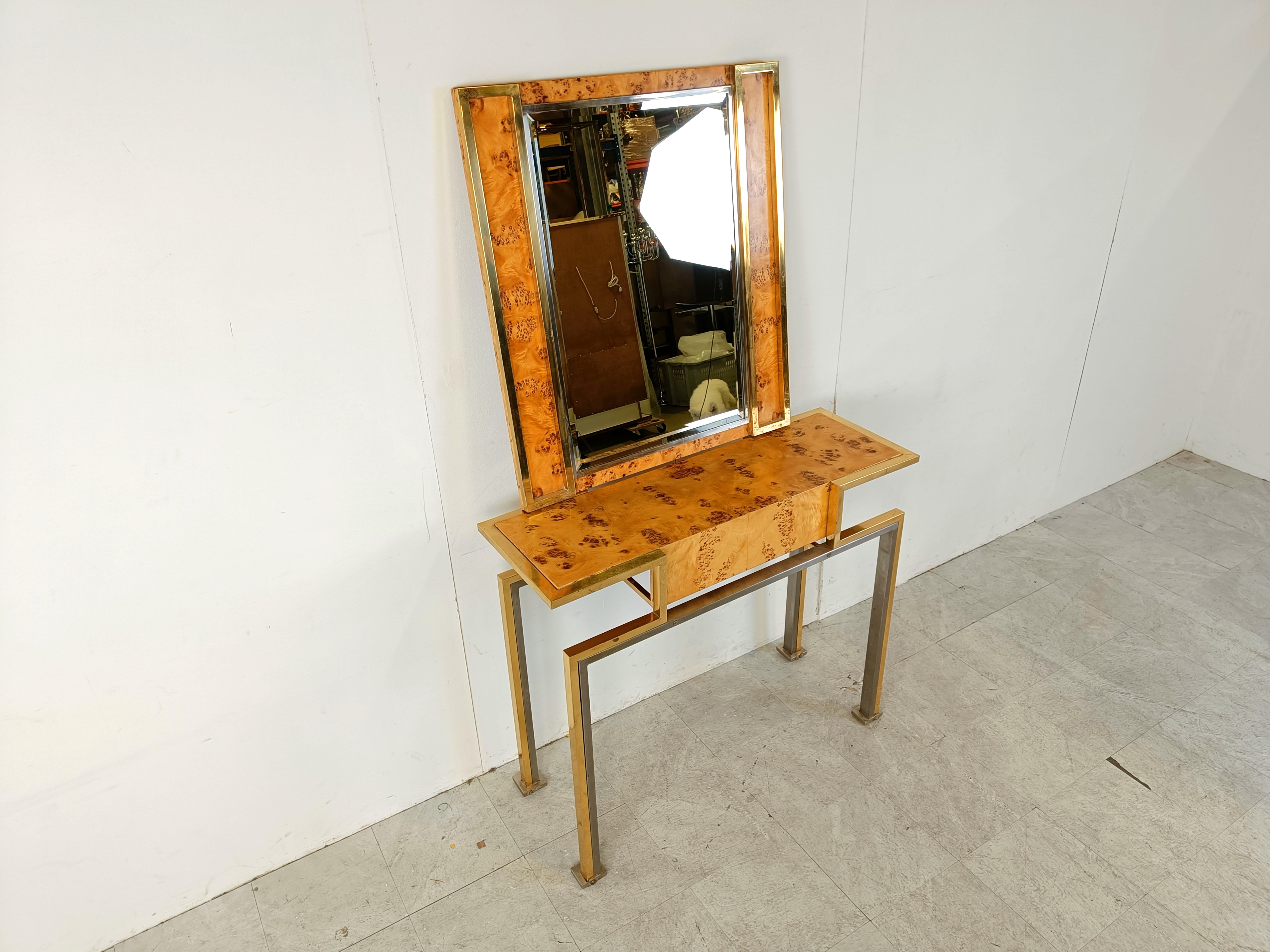 Vintage burl wood console with mirror, Italy, 1970s For Sale 2