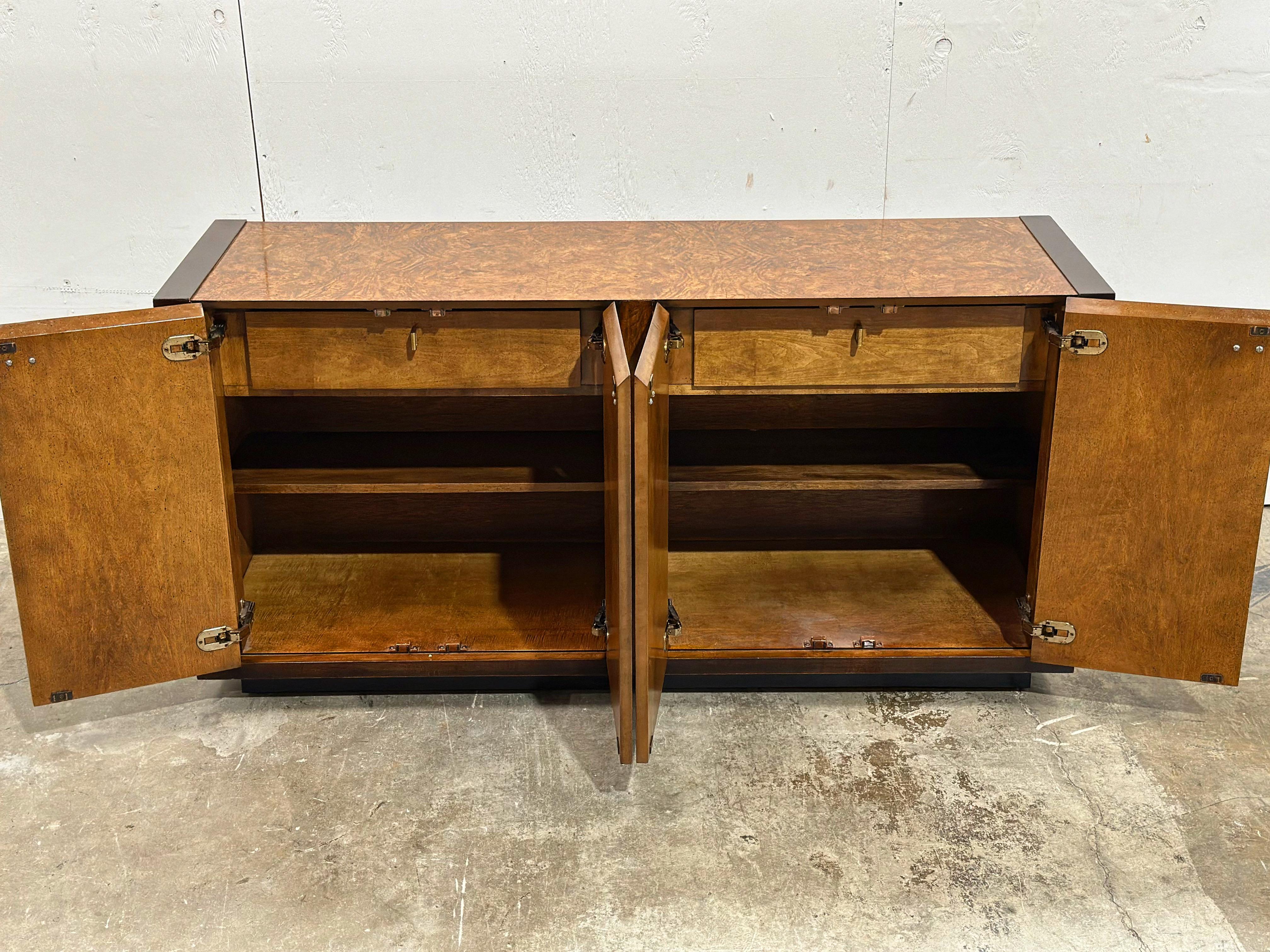 Vintage Burl Wood Credenza - After Milo Baughman - Mahognay + Brass - Century 5