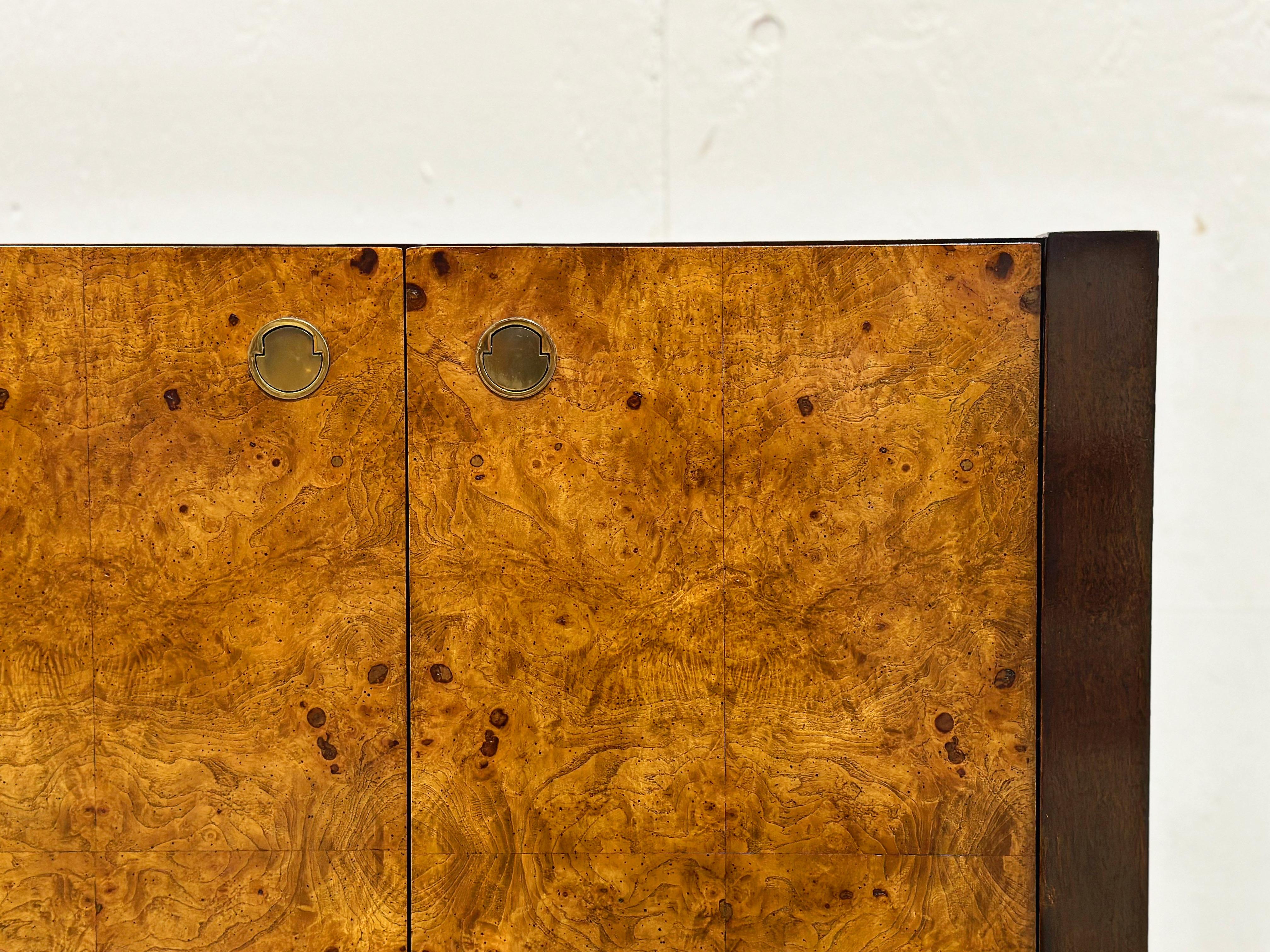 American Vintage Burl Wood Credenza - After Milo Baughman - Mahognay + Brass - Century