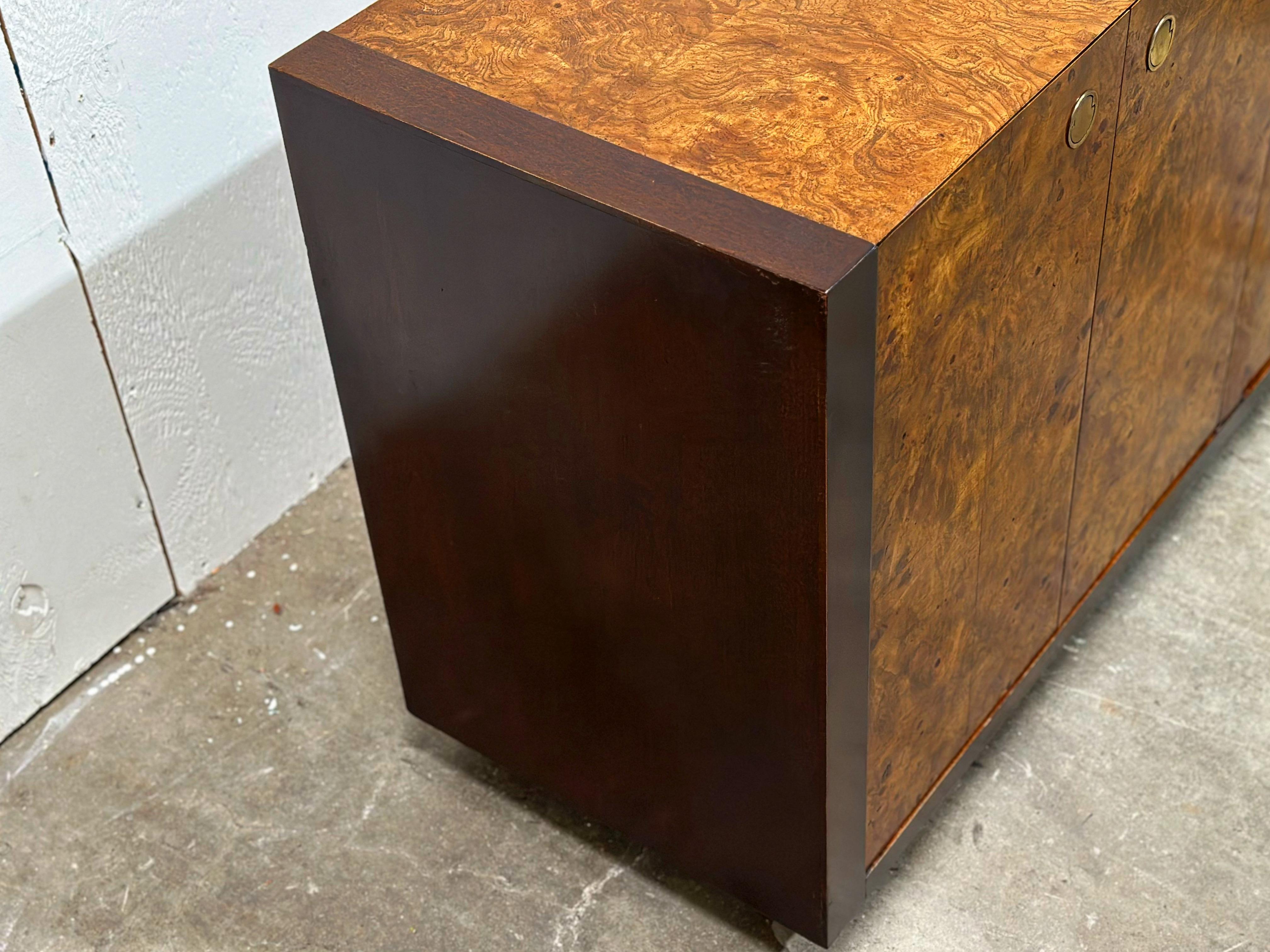 Vintage Burl Wood Credenza - After Milo Baughman - Mahognay + Brass - Century 2