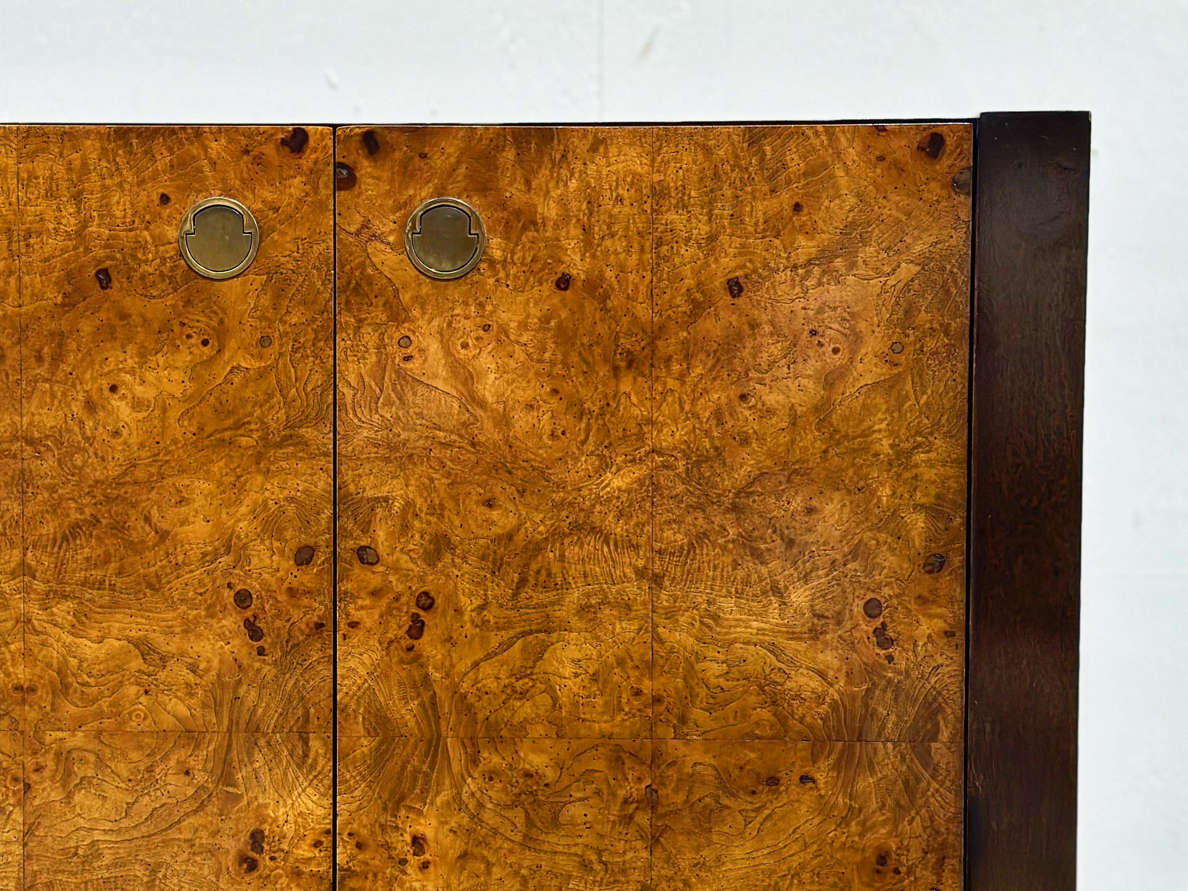 Vintage Burl Wood Credenza - After Milo Baughman - Mahognay + Brass - Century 3