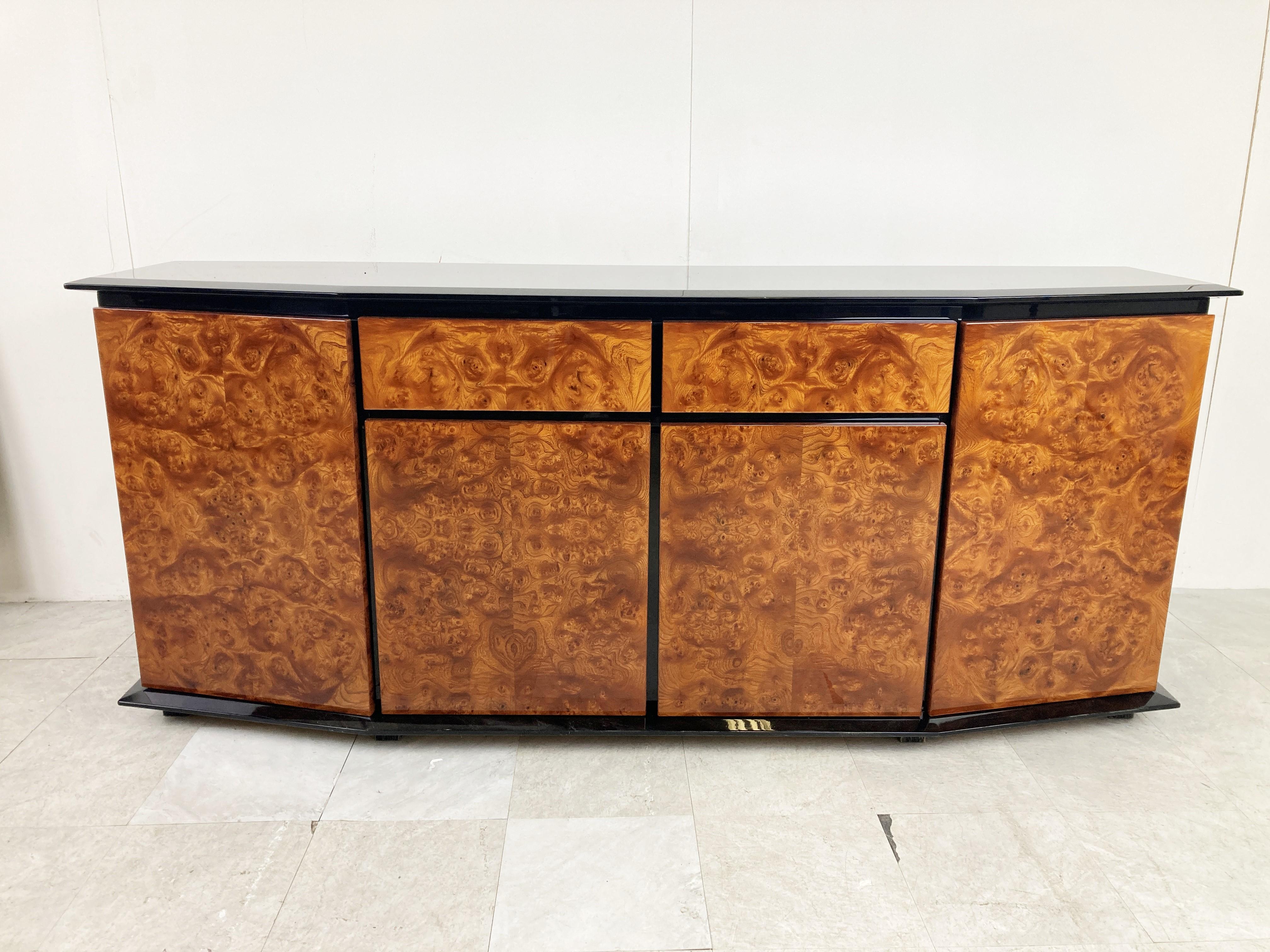 French Vintage Burl Wood Credenza by Paul Michel, 1980s For Sale