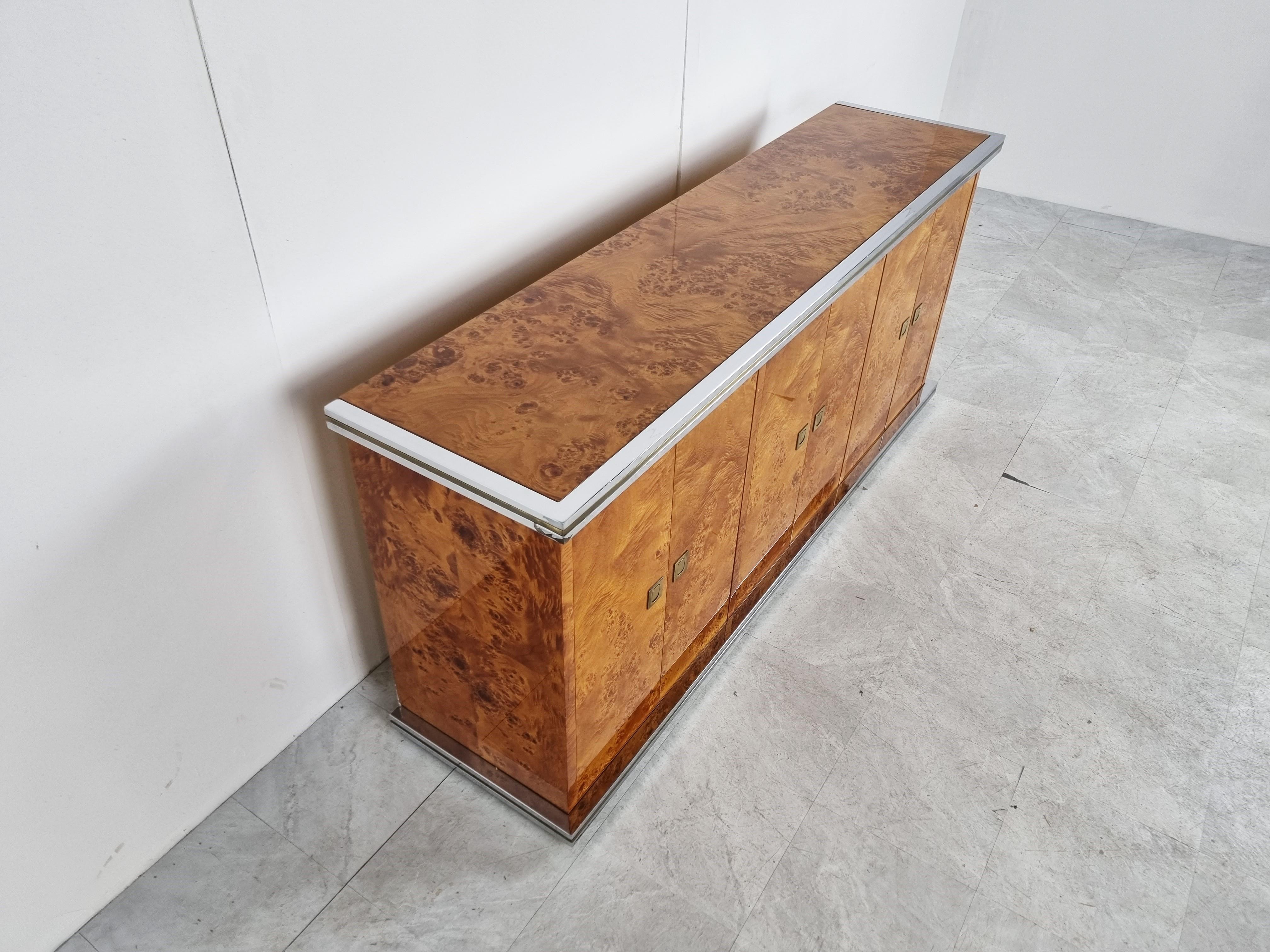 Italian Vintage Burl Wood Credenza by Willy Rizzo, 1970s
