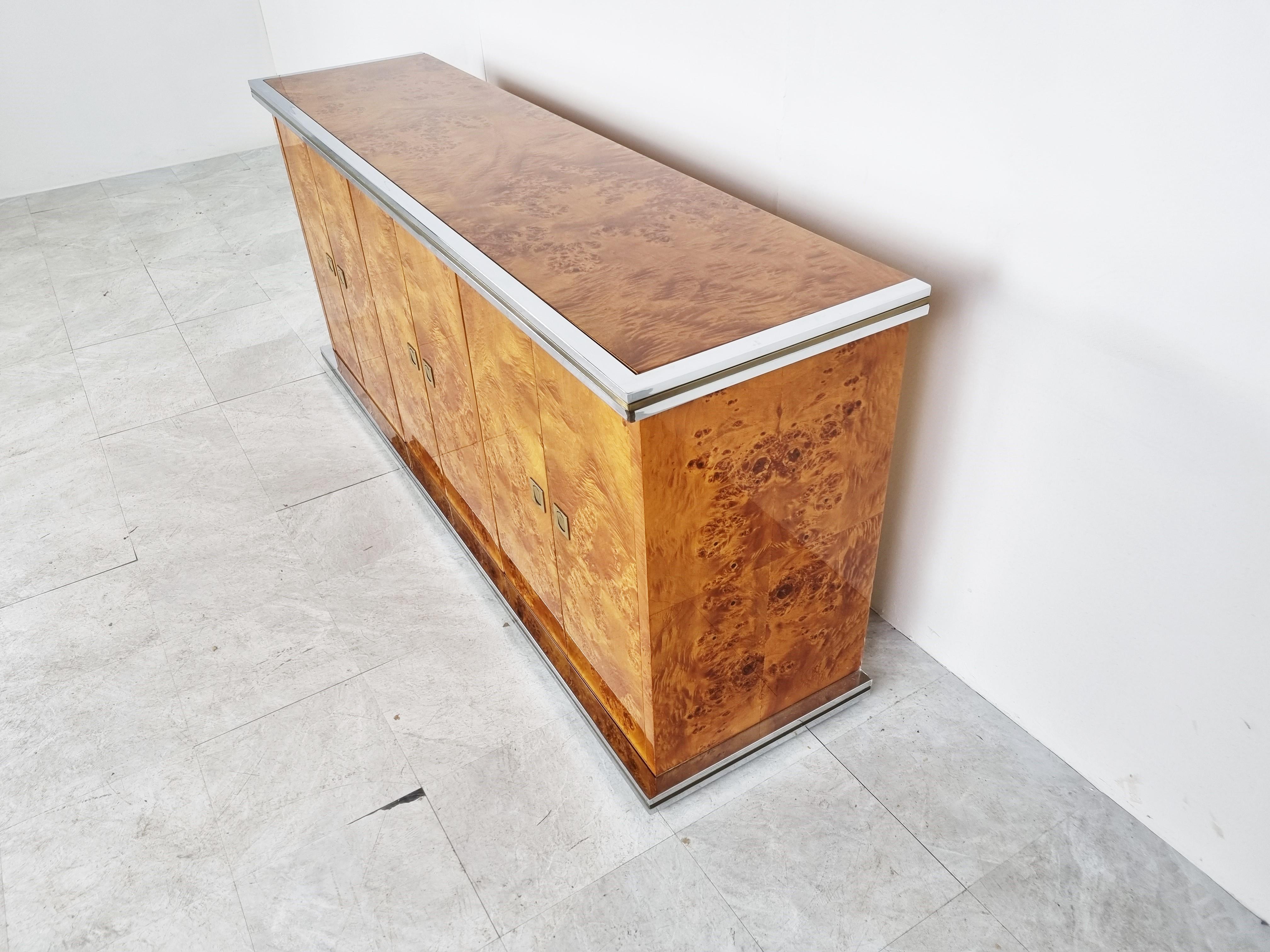 Veneer Vintage Burl Wood Credenza by Willy Rizzo, 1970s