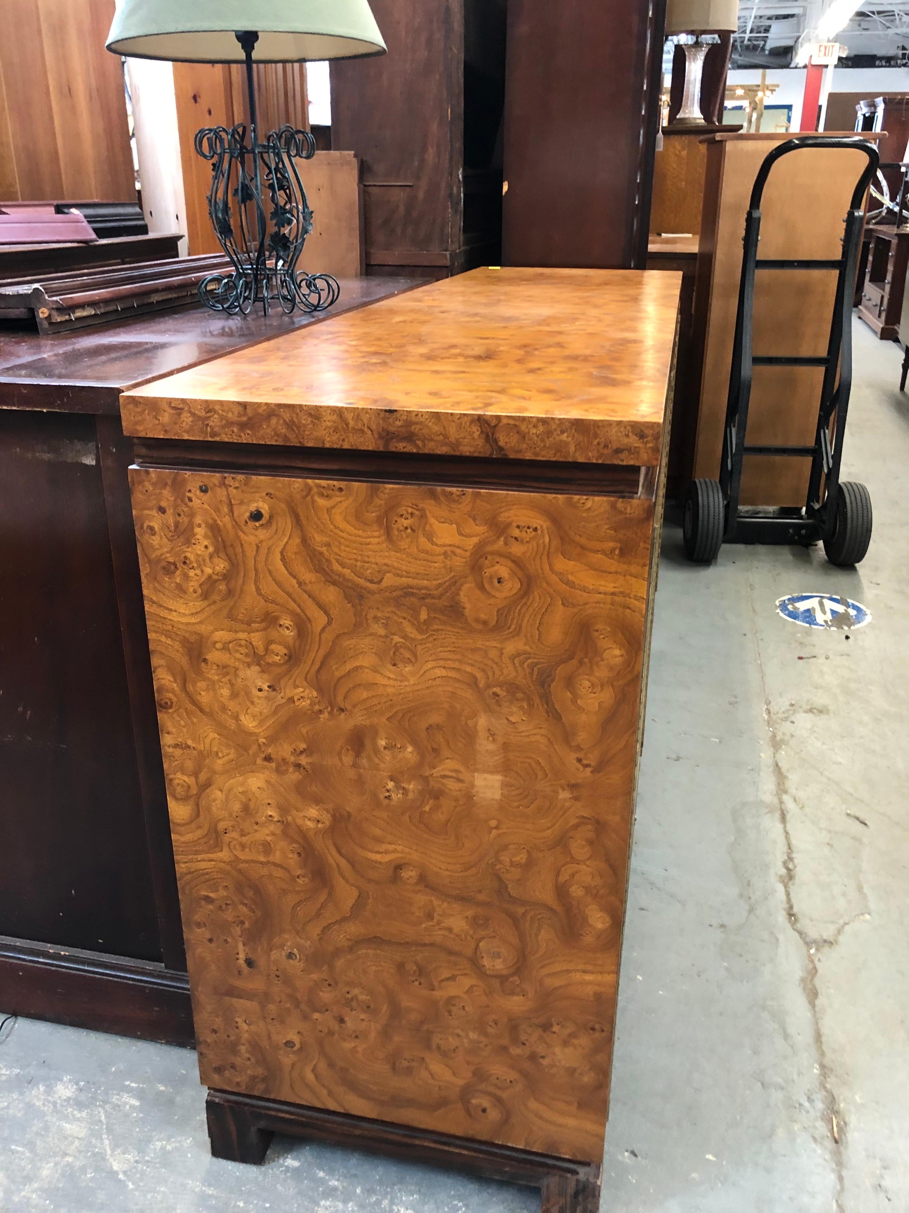 Late 20th Century Vintage Burl wood Credenza with Rosewood Trim