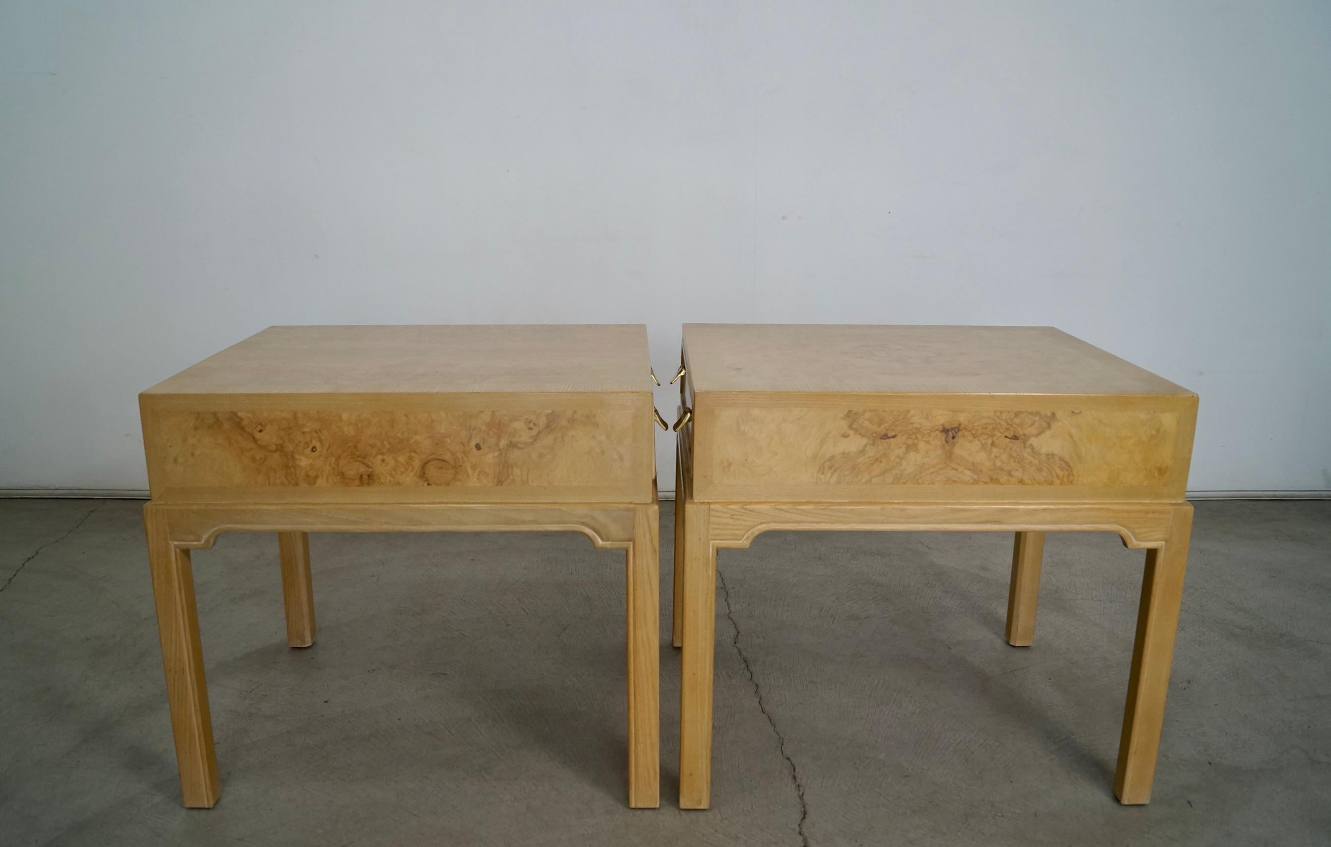 Brass Vintage Burl Wood Drexel End Tables - A Pair For Sale