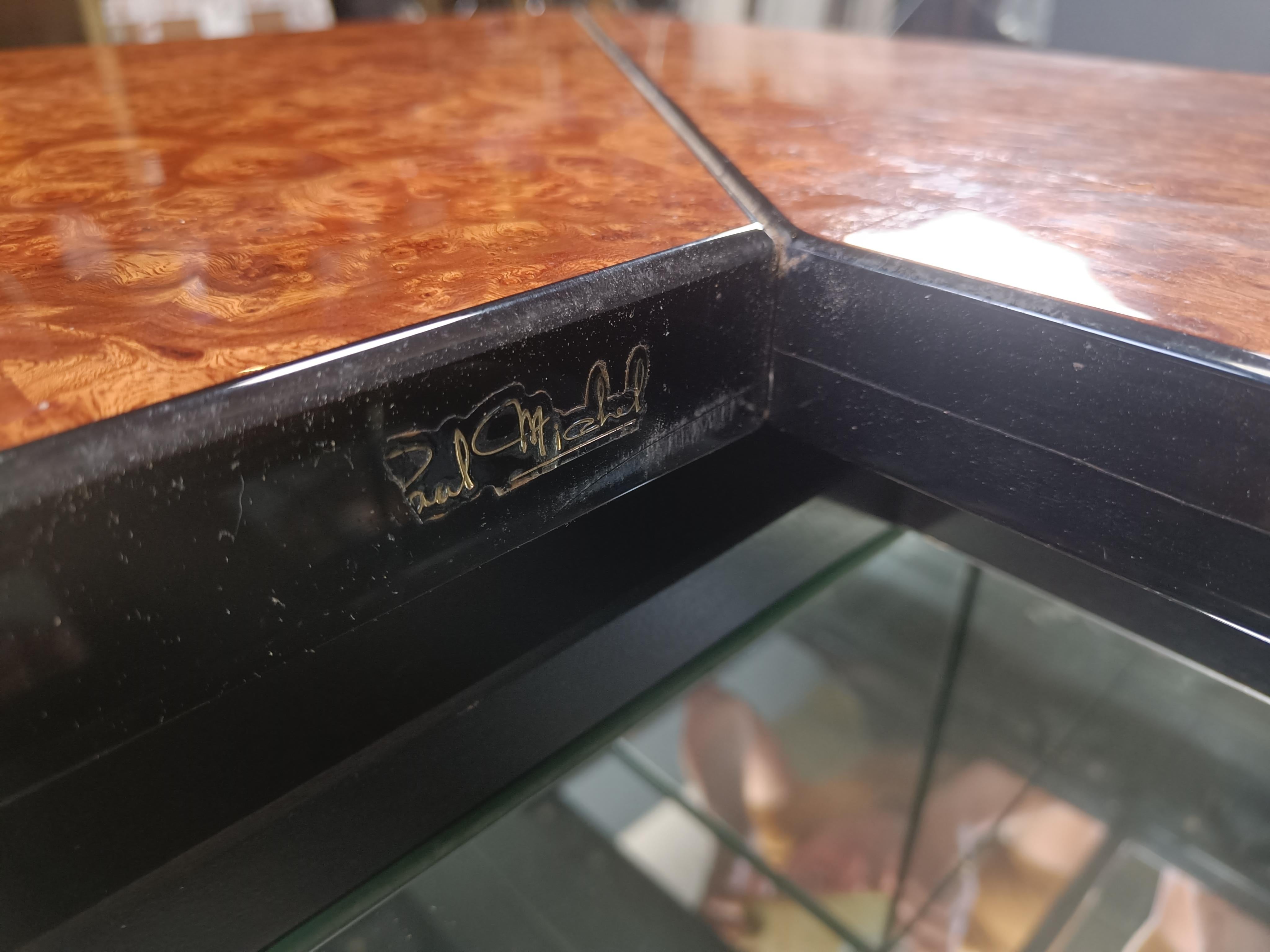 Broussin Table basse de bar cachée en bois de ronce vintage par Paul Michel, 1970 en vente