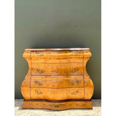 Vintage Burl Wood Marquetry Bombe Chest