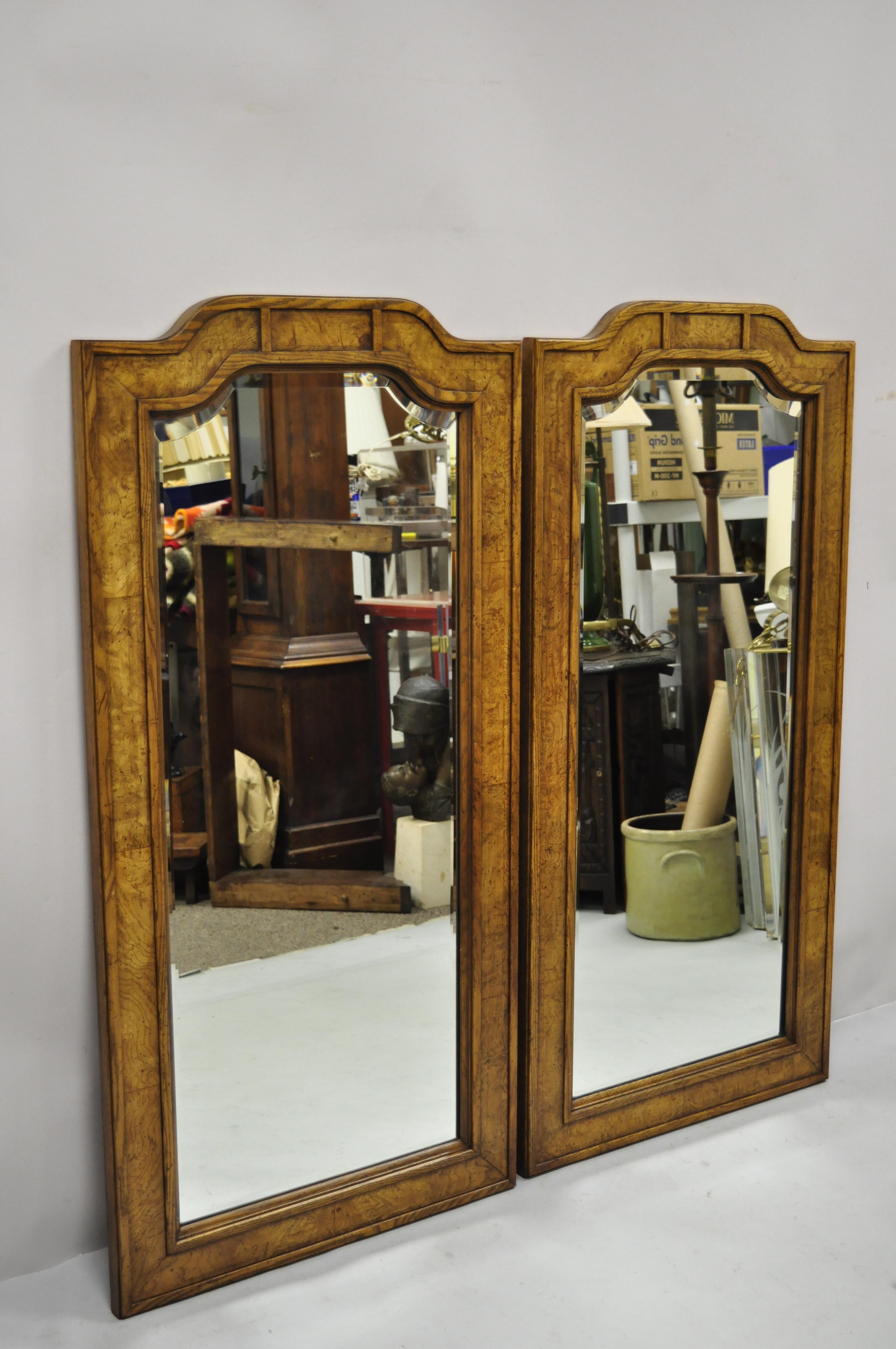 Vintage Burl Wood Mid Century Chinoiserie Pagoda Arched Wall Mirrors, a Pair 5
