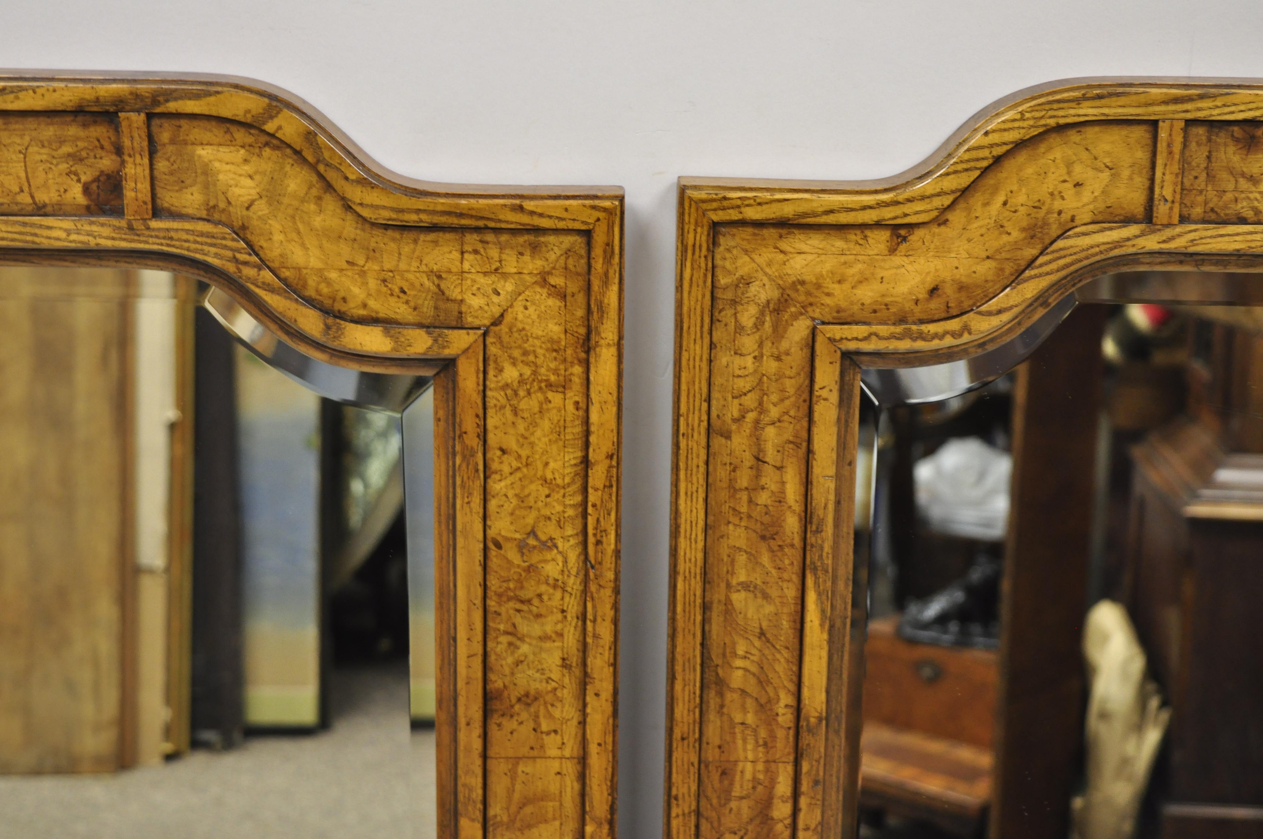 Vintage Burl Wood Mid Century Chinoiserie Pagoda Arched Wall Mirrors, a Pair In Good Condition In Philadelphia, PA