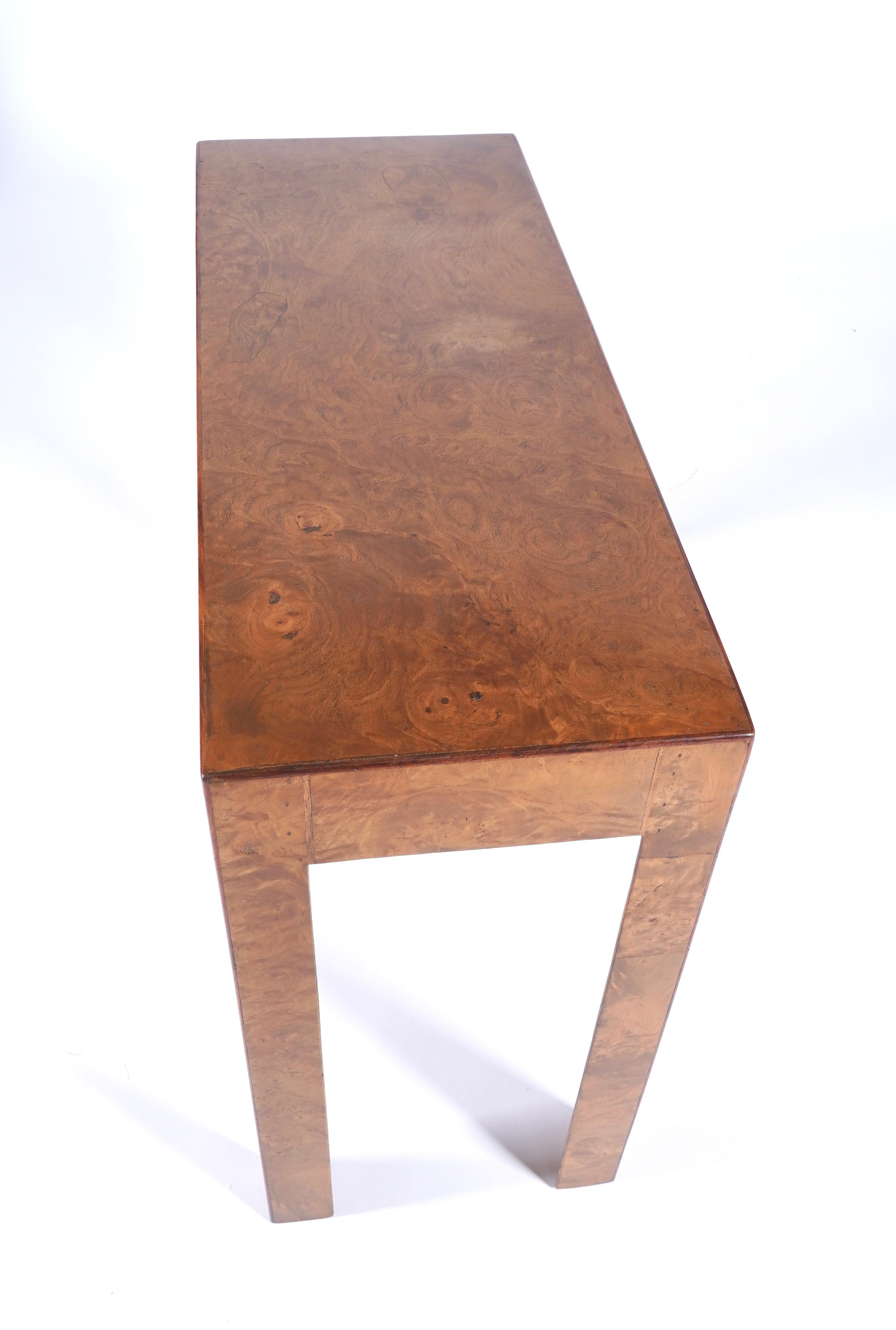 Hand-Crafted Vintage Burl Wood Parsons / Console Table