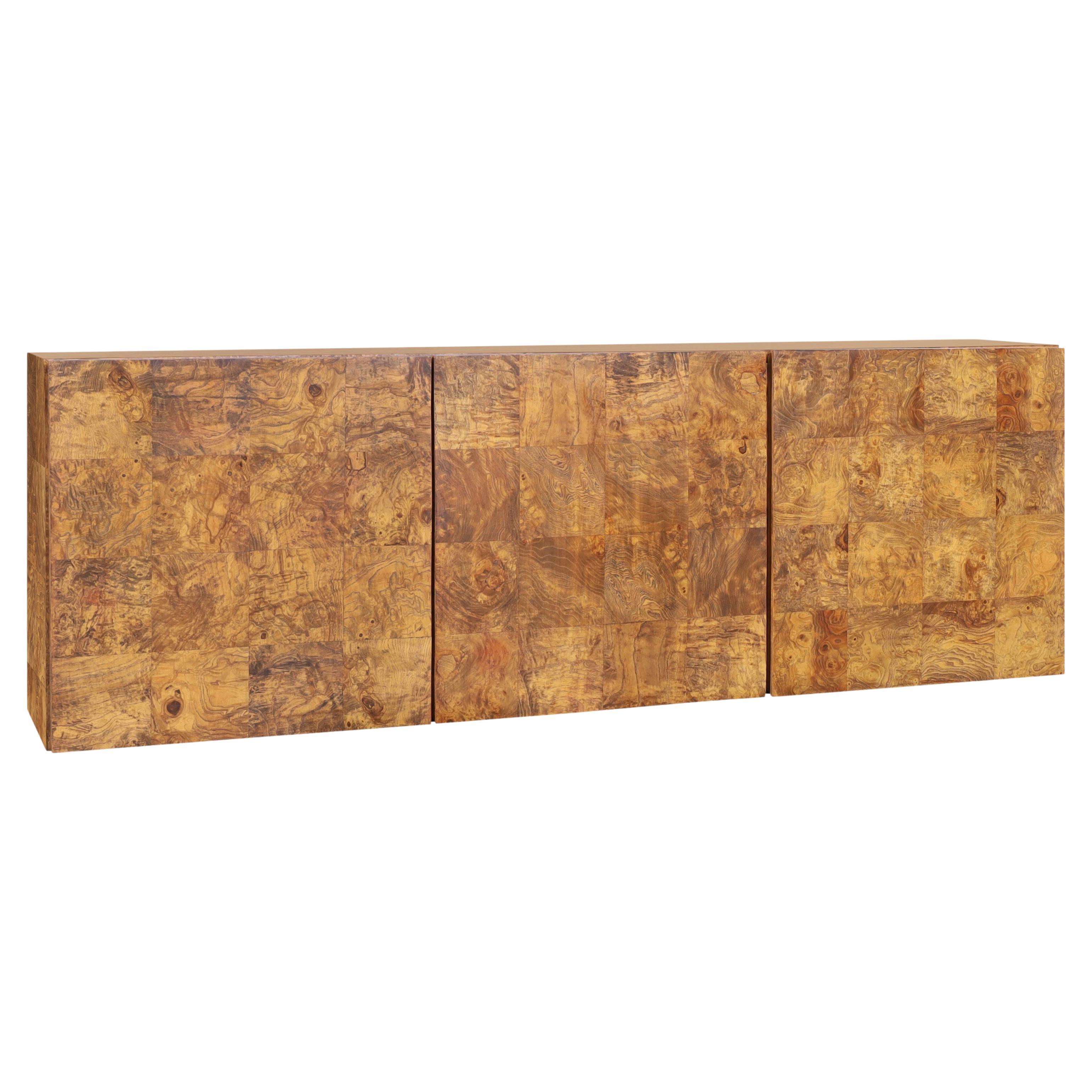 Credenza de pared de madera de burl vintage de Milo Baughman para Thayer Coggin